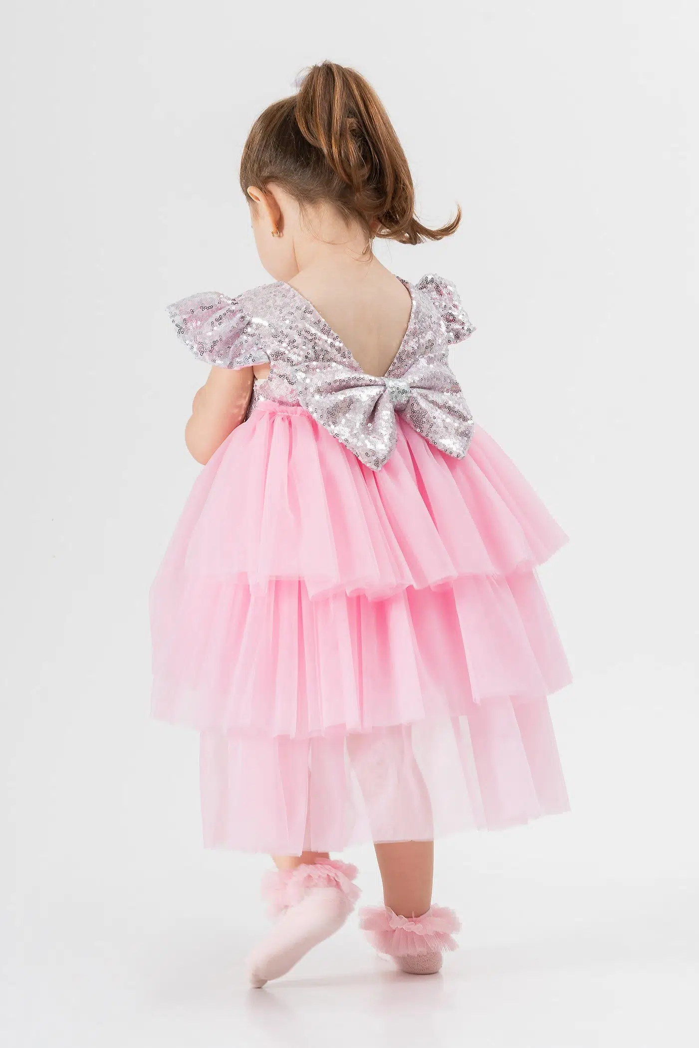 Bebek Kız Çocuk Doğum Günü Parti Düğün Elbise Tüllü Tütü Astarlı Çocuk Giyim Bebek Giyim Kız Bebek ELBYKYRKPUL - Pembe