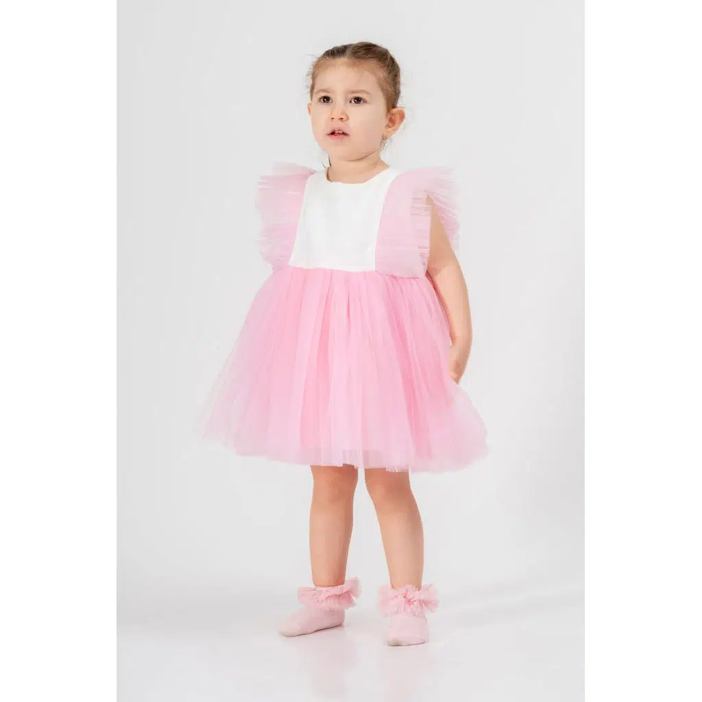 Bebek Kız Çocuk Doğum Günü Parti Düğün Elbise Tüllü Tütü Astarlı Çocuk Giyim Bebek Giyim Kız Bebek ELBYTULFIRFIR - Pembe