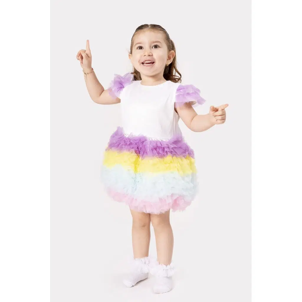 Bebek Kız Çocuk Doğum Günü Parti Düğün Elbise Tüllü Tütü Astarlı Çocuk Giyim Bebek Giyim Kız Bebek - Sarı