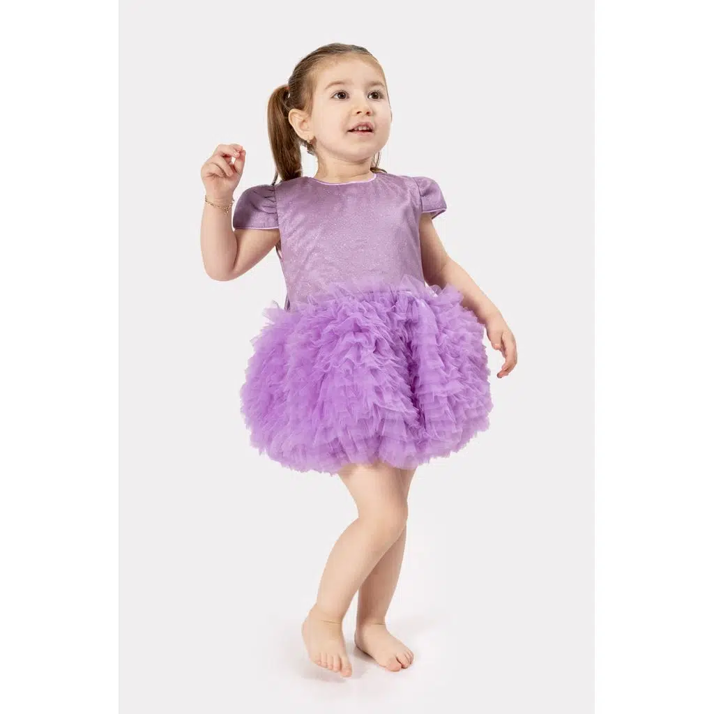 Bebek Kız Çocuk Doğum Günü Parti Düğün Elbise Tüllü Tütü Astarlı Çocuk Giyim Bebek Giyim Kız Bebek - Mor