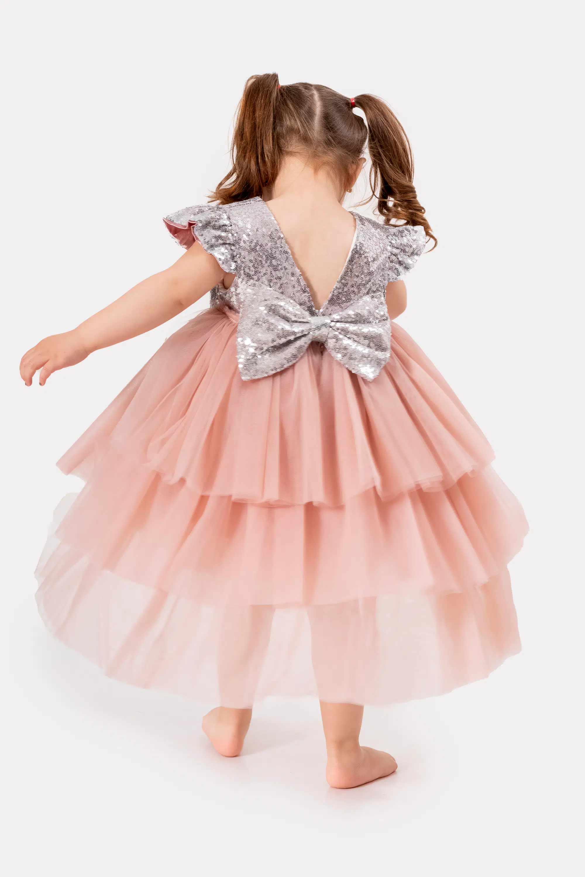 Bebek Kız Çocuk Doğum Günü Parti Düğün Elbise Tüllü Tütü Astarlı Çocuk Giyim Bebek Giyim Kız Bebek ELBYKYRKPUL - Pudra