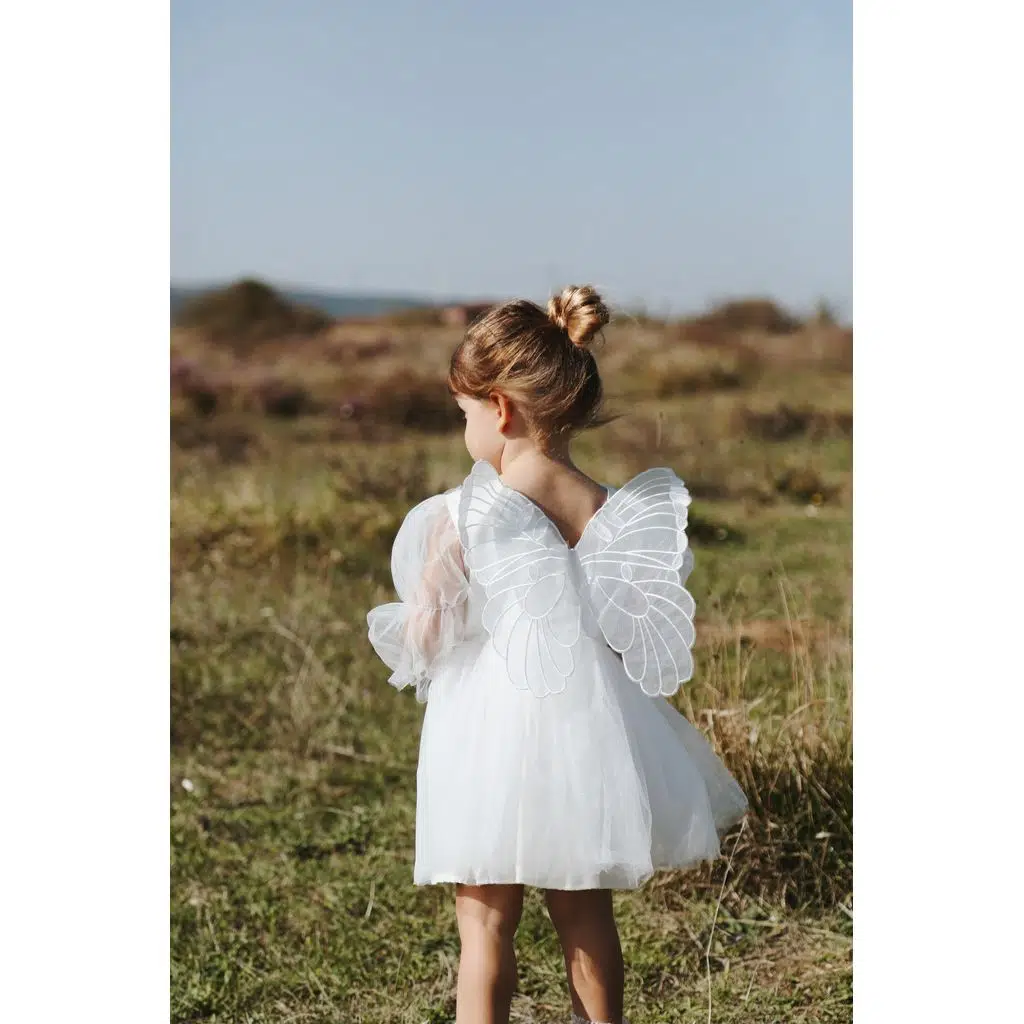 Kız Bebek Kız Çocuk Doğum Günü Parti Düğün Elbise Tüllü Tütü Astarlı Çocuk Giyim Bebek Giyim Elbise Uzun Kanatlı - Beyaz