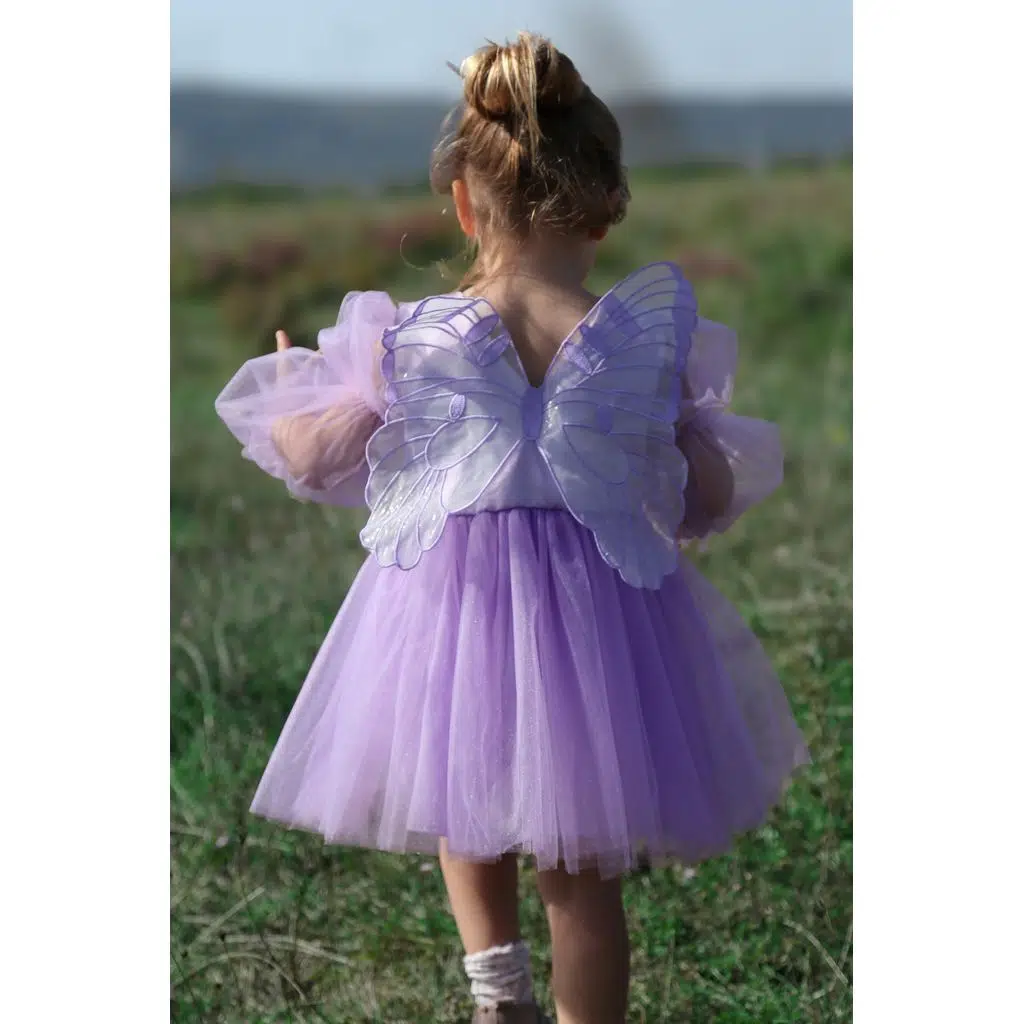 Kız Bebek Kız Çocuk Doğum Günü Parti Düğün Elbise Tüllü Tütü Astarlı Çocuk Giyim Bebek Giyim Elbise Uzun Kanatlı - Mor