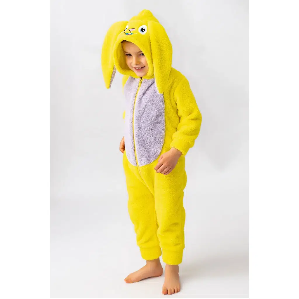 Welsoft Peluş Fermuarlı Kışlık Unisex Kız Erkek Bebek Uyku Tulumu Bebek Tulumu Çocuk Tulumu - Sarı