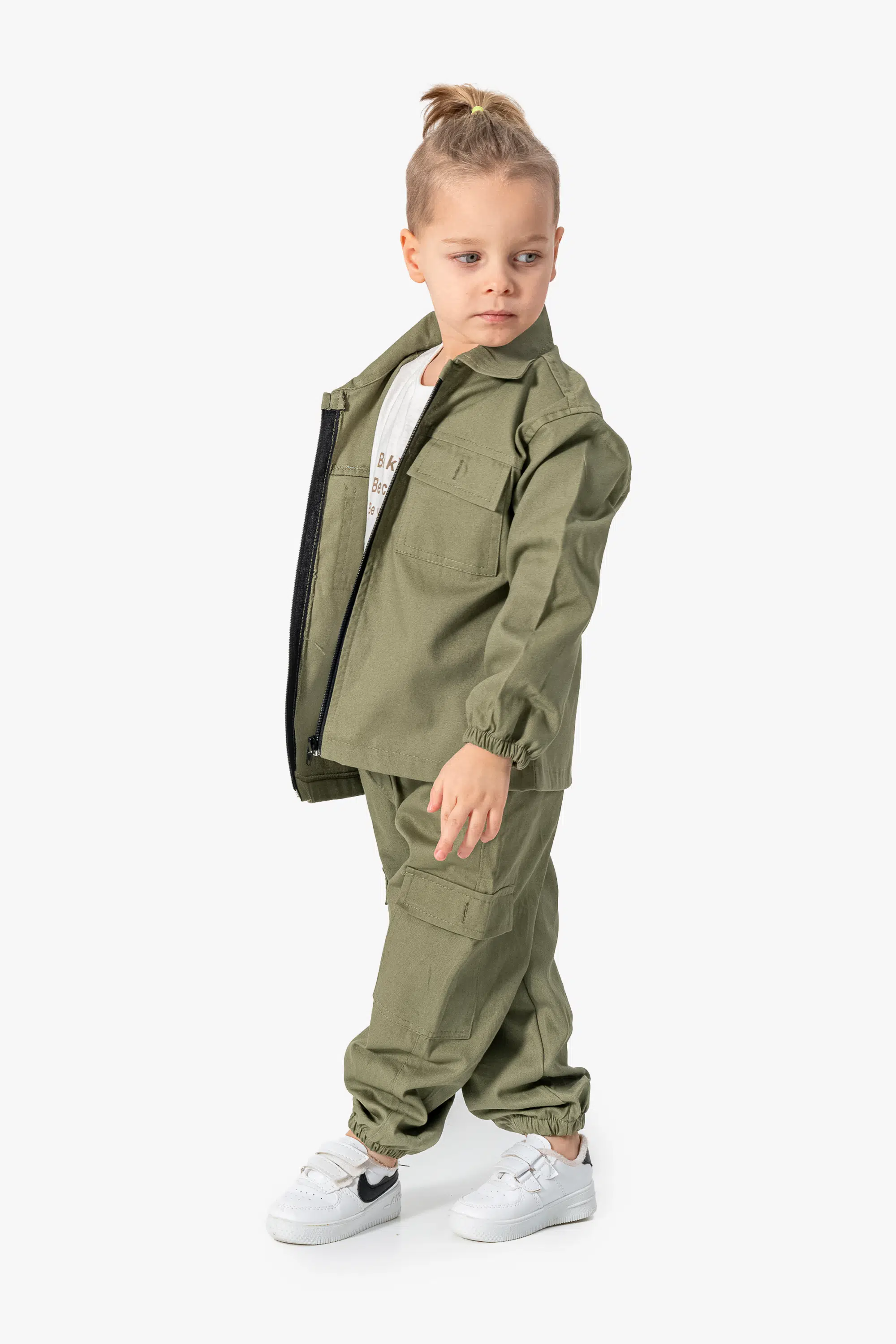 Erkek Çocuk Gabardin Alt Üst Çocuk Takım 3 lü Takım Pantolon Ceket T-shirt Çocuk Giyim - Yeşil