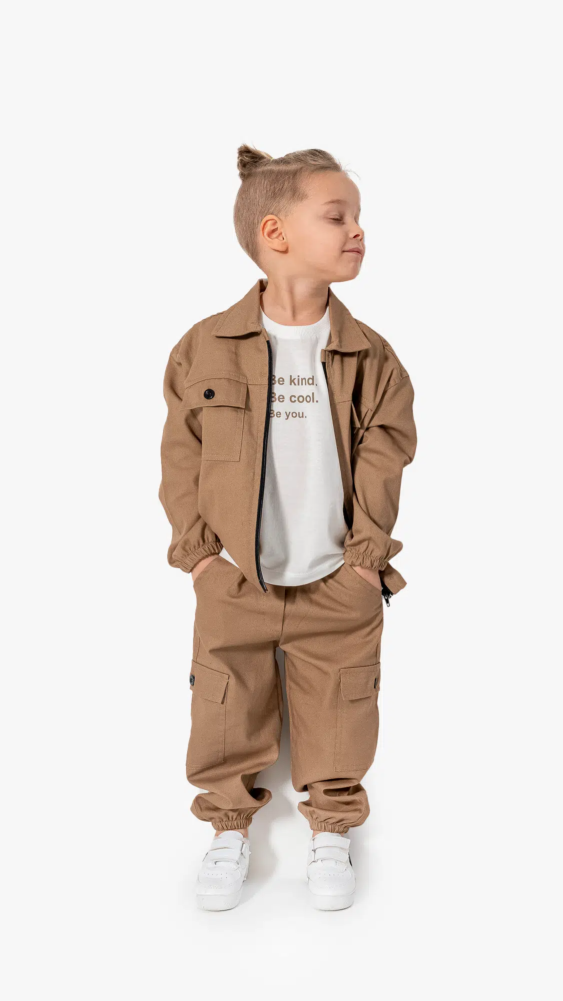 Erkek Çocuk Gabardin Alt Üst Çocuk Takım 3 lü Takım Pantolon Ceket T-shirt Çocuk Giyim - Kahverengi