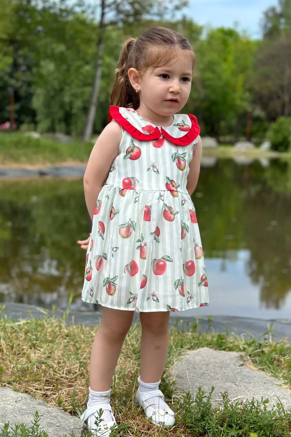 Kız Bebek Elbise Kız Çocuk Elbise Doğum Günü Parti Düğün Elbise Dantelli Kısa Kol Astarlı Elbise - Yeşil