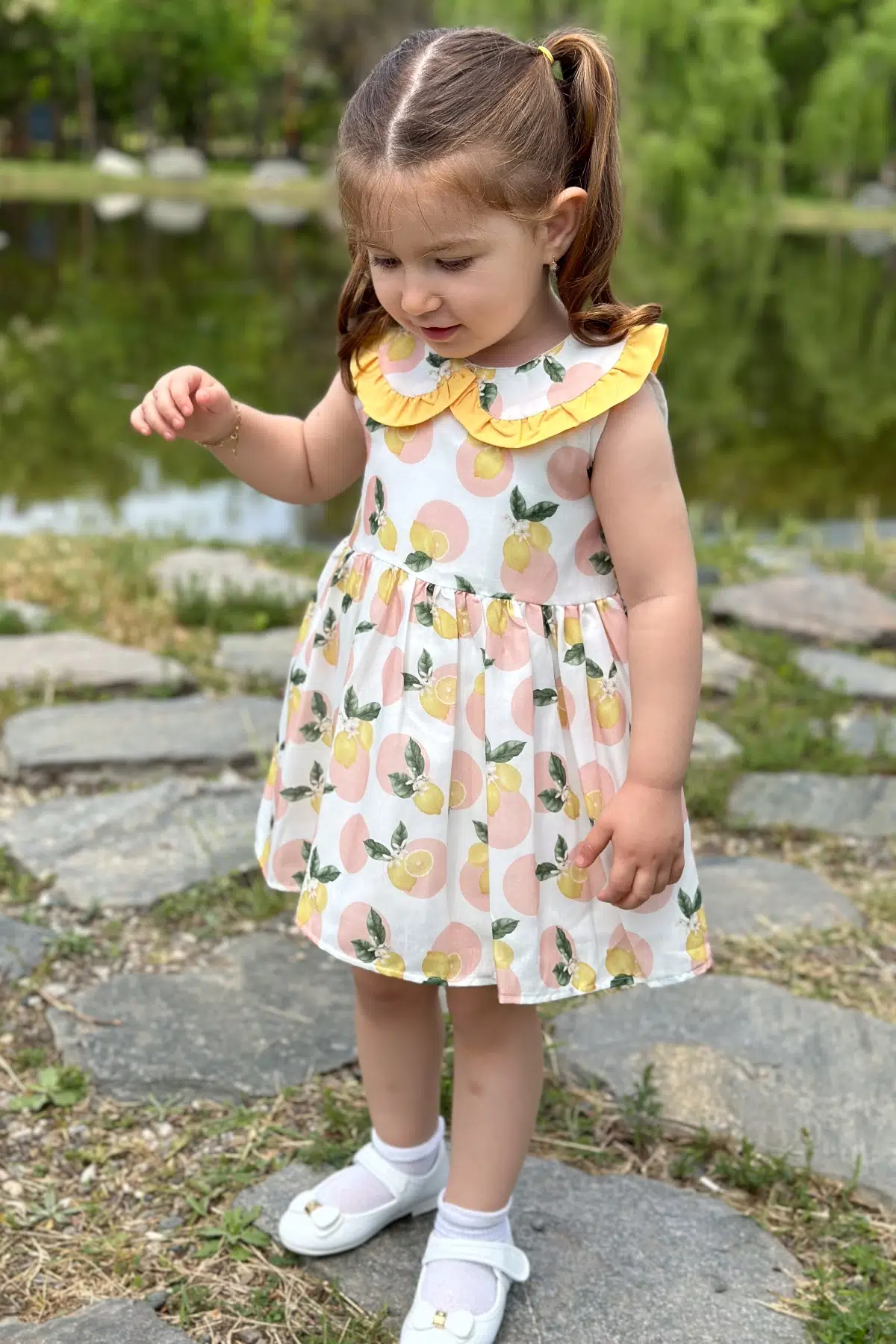 Kız Bebek Elbise Kız Çocuk Elbise Doğum Günü Parti Düğün Elbise Dantelli Kısa Kol Astarlı Elbise - Pembe