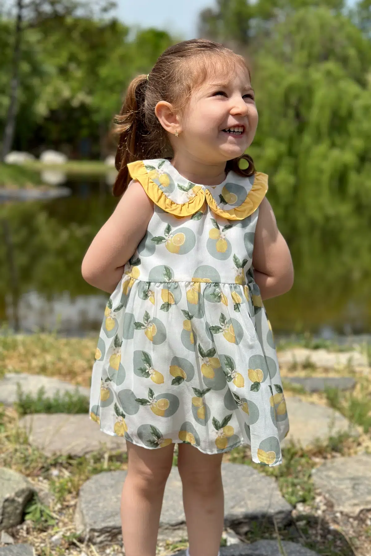 Kız Bebek Elbise Kız Çocuk Elbise Doğum Günü Parti Düğün Elbise Dantelli Kısa Kol Astarlı Elbise - Yeşil