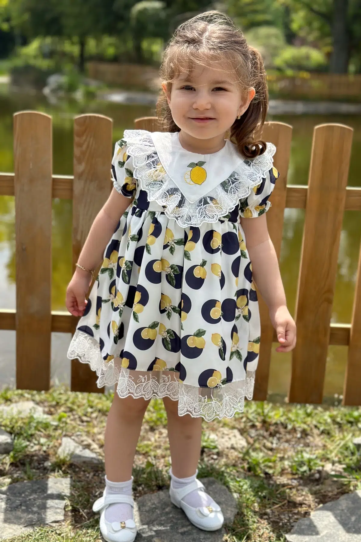 Kız Bebek Elbise Kız Çocuk Elbise Doğum Günü Parti Düğün Elbise Dantelli Kısa Kol Astarlı Elbise - Mavi