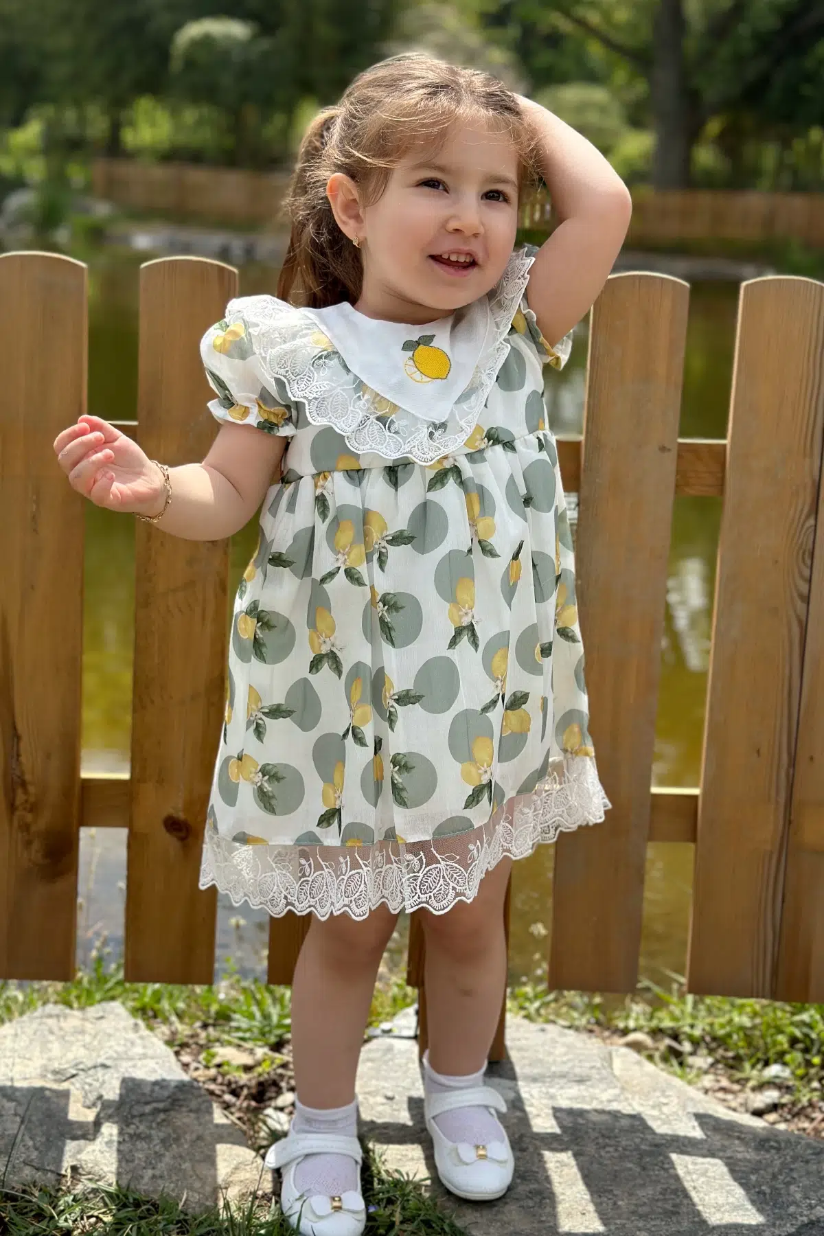 Kız Bebek Elbise Kız Çocuk Elbise Doğum Günü Parti Düğün Elbise Dantelli Kısa Kol Astarlı Elbise - Yeşil