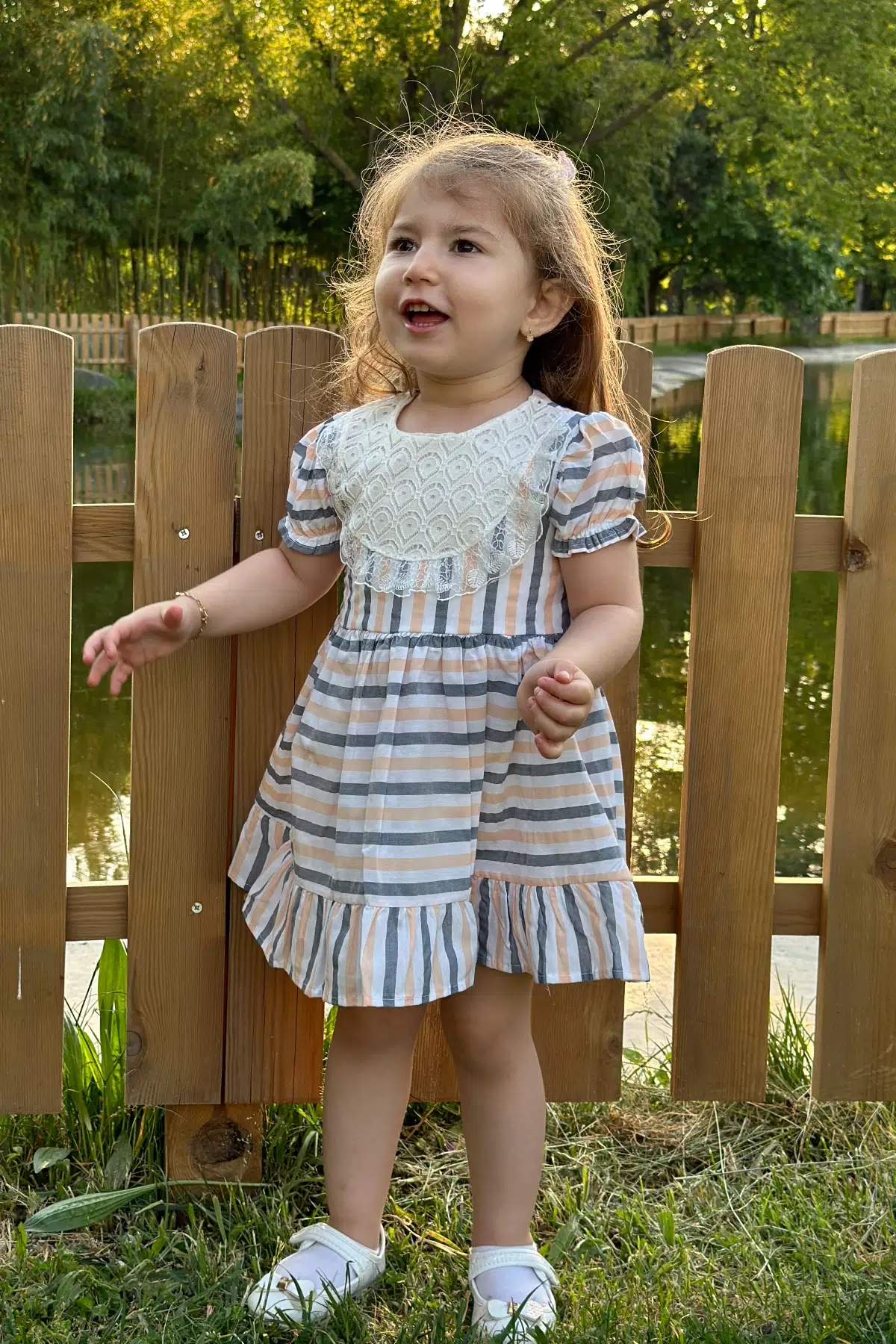 Kız Bebek Elbise Kız Çocuk Elbise Doğum Günü Parti Düğün Elbise Dantelli Kısa Kol Astarlı Elbise - Gri