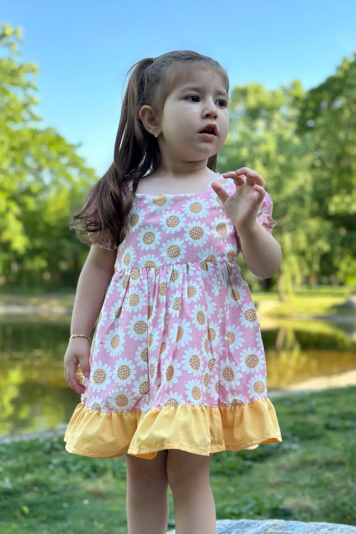 Kız Bebek Elbise Kız Çocuk Elbise Doğum Günü Parti Düğün Elbise Dantelli Kısa Kol Astarlı Elbise - Pembe