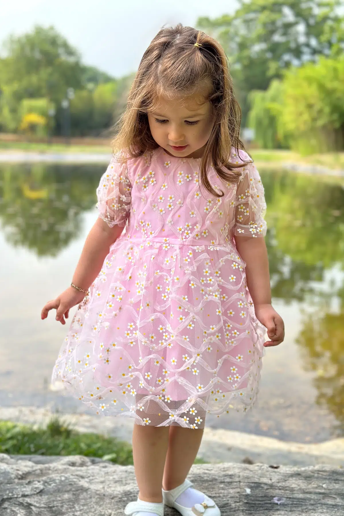 Kız Bebek Elbise Kız Çocuk Elbise Doğum Günü Parti Düğün Elbise Dantelli Kısa Kol Astarlı Elbise - Pembe