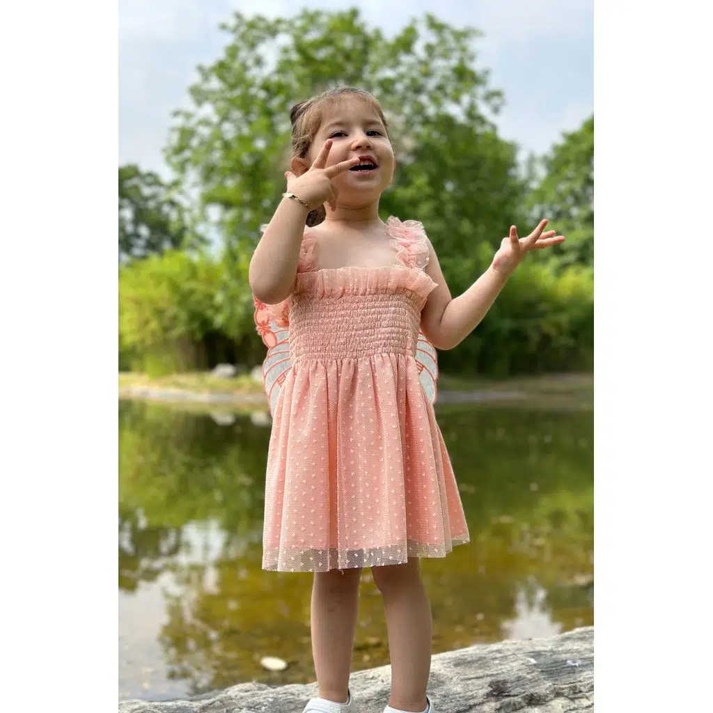 Kız Bebek Elbise Kız Çocuk Elbise Doğum Günü Parti Düğün Elbise Dantelli Kısa Kol Astarlı Elbise - Turuncu