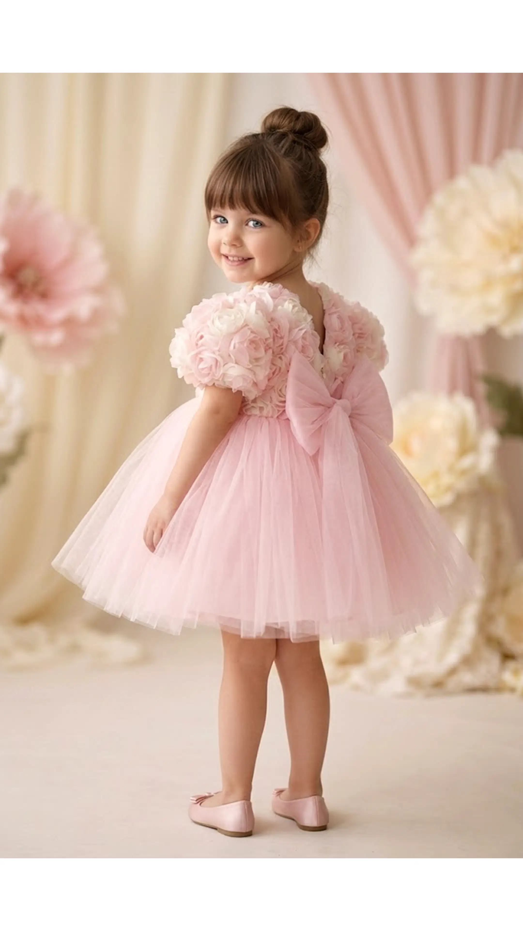 Kız Bebek Elbise Kız Çocuk Elbise Doğum Günü Parti Düğün Elbise Dantelli Kısa Kol Astarlı Elbise - Pembe