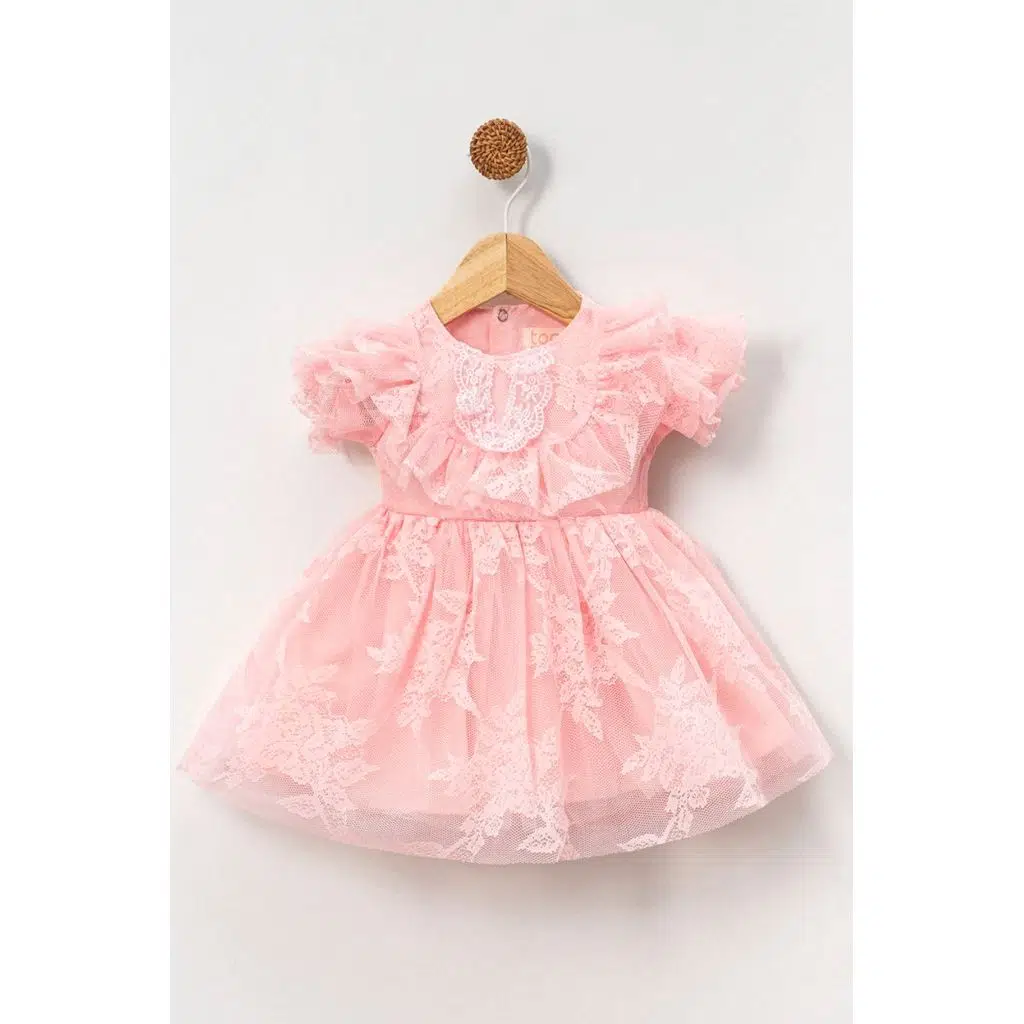 Kız Bebek Elbise Kız Çocuk Elbise Doğum Günü Parti Düğün Elbise Kısa Kollu Astarlı Elbise - Pembe
