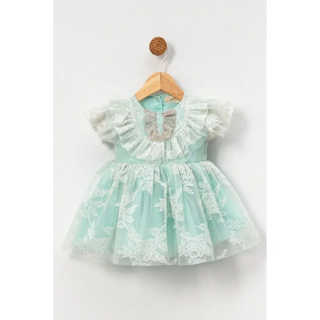 Kız Bebek Elbise Kız Çocuk Elbise Doğum Günü Parti Düğün Elbise Kısa Kollu Astarlı Elbise - Yeşil