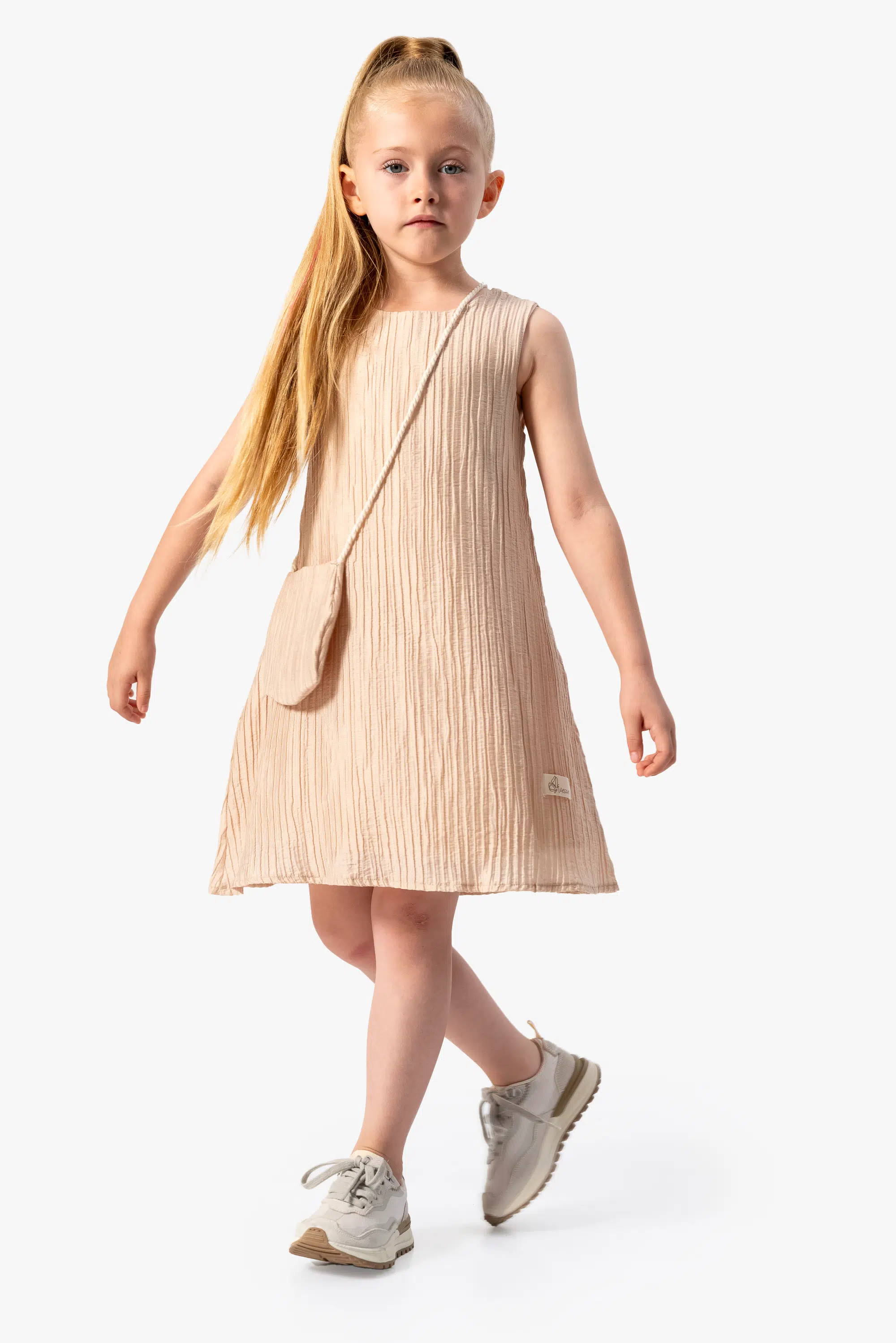 Kız Bebek Elbise Kız Çocuk Elbise Doğum Günü Parti Düğün Elbise Kısa Kollu Kolsuz Çantalı Elbise - Krem