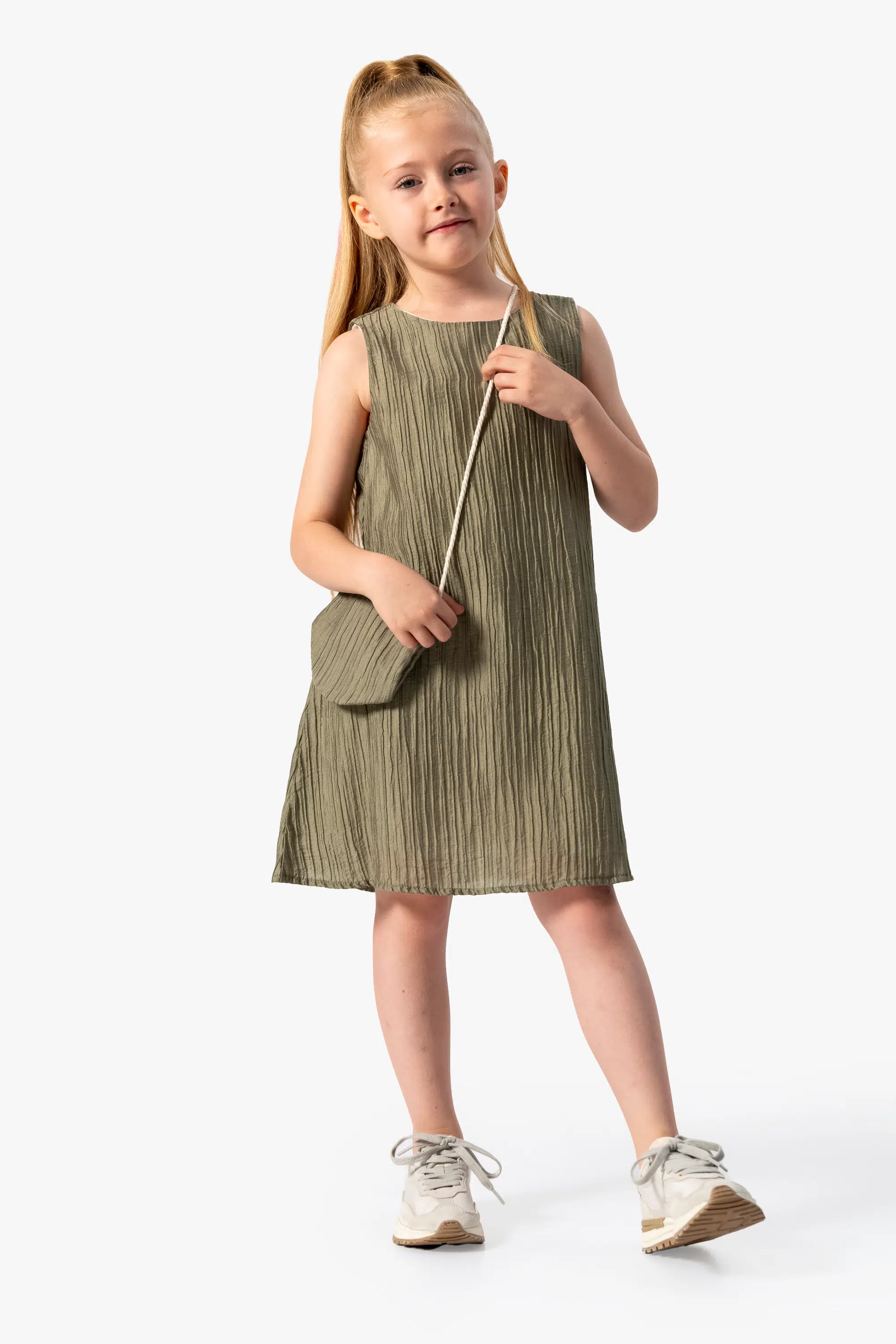 Kız Bebek Elbise Kız Çocuk Elbise Doğum Günü Parti Düğün Elbise Kısa Kollu Kolsuz Çantalı Elbise - Yeşil