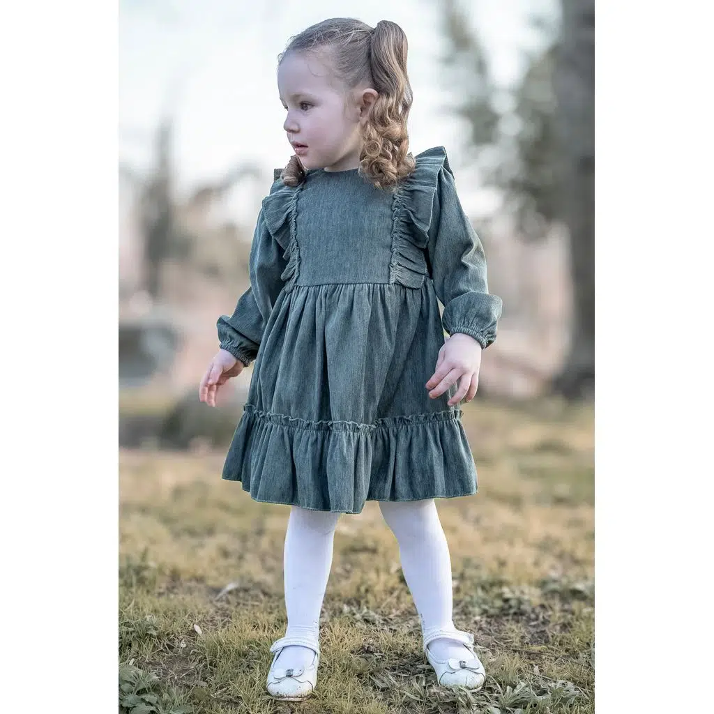 Kız Bebek Elbise Kız Çocuk Elbise Doğum Günü Parti Düğün Elbise Uzun Kol Bebek Giyim - Yeşil