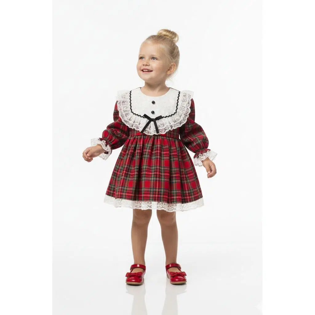 Kız Bebek Elbise Kız Çocuk Elbise Doğum Günü Parti Düğün Özel Gün Uzun Kol Astarlı Elbise - Koyu Kırmızı