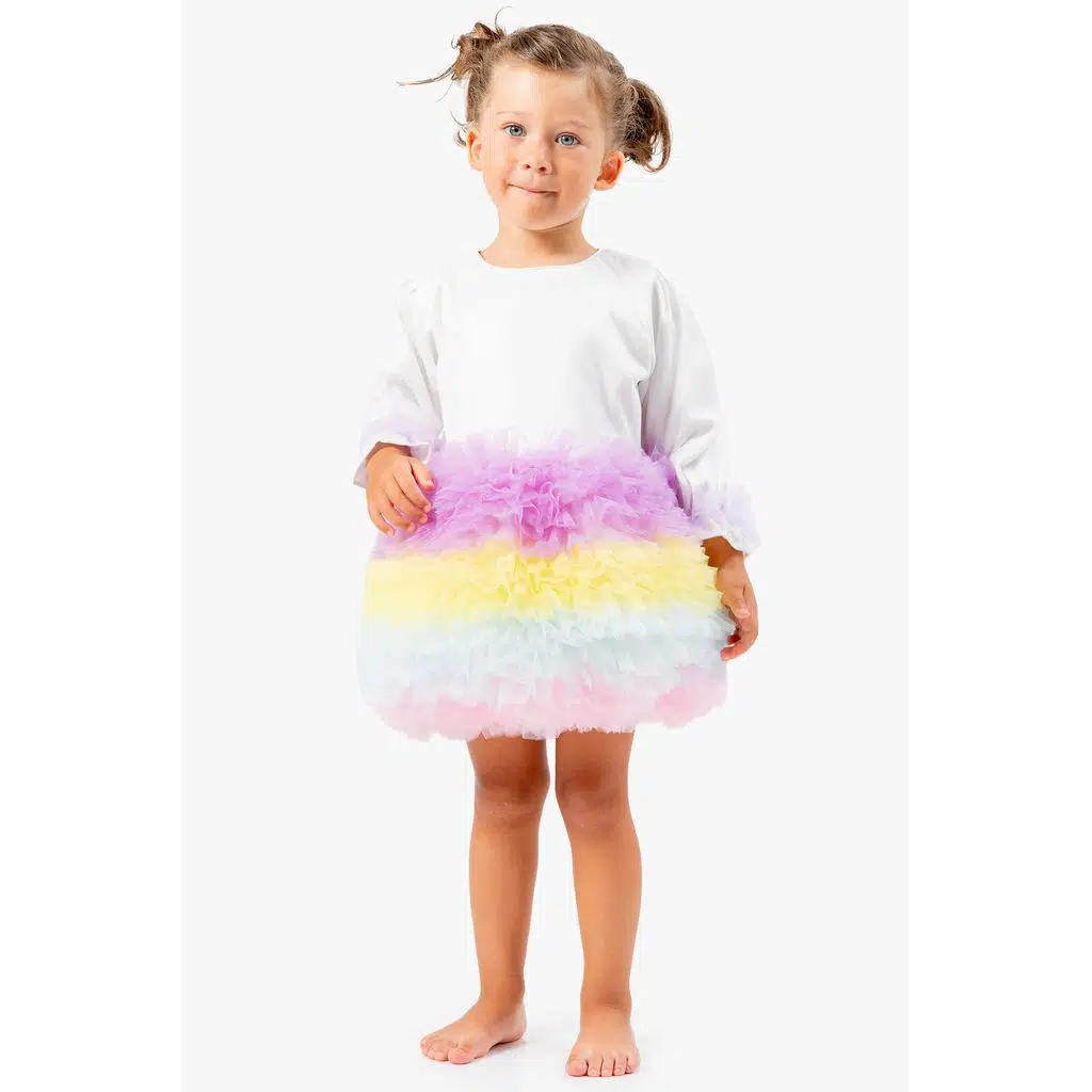 Kız Bebek Elbise Kız Çocuk Elbise Doğum Günü Parti Düğün Tütü Tüllü Uzun Kollu Astarlı Elbise - Sarı