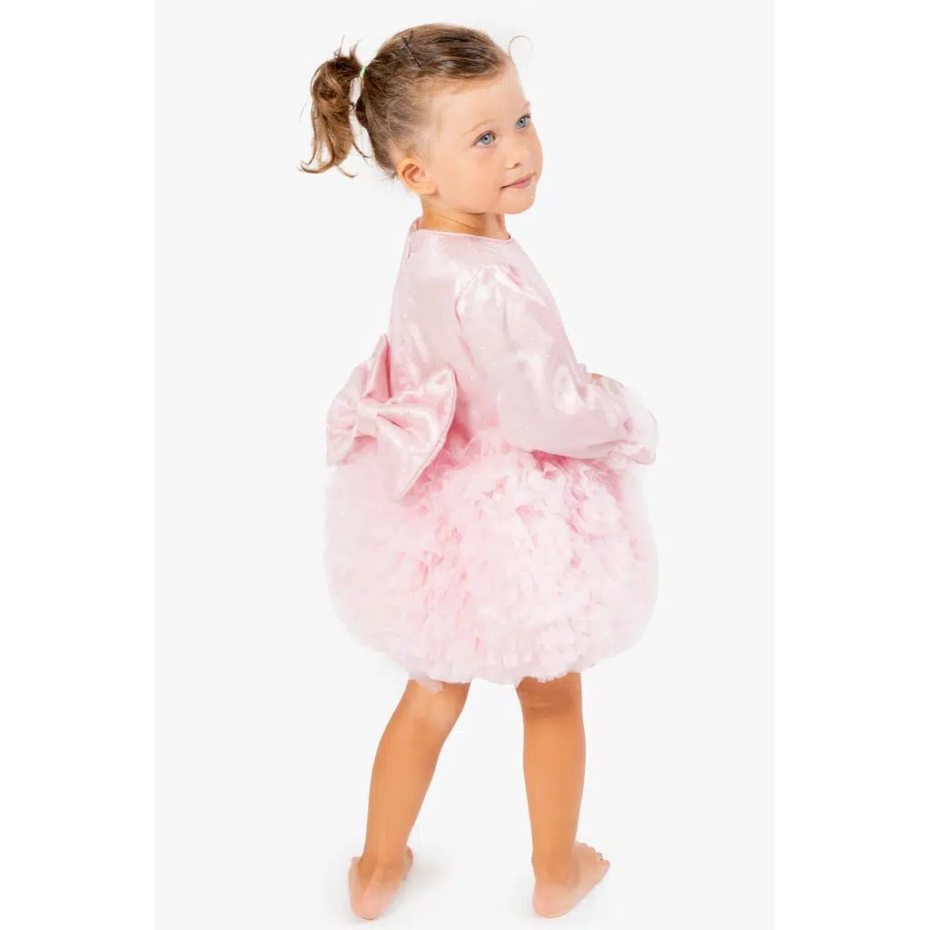 Kız Bebek Elbise Kız Çocuk Elbise Doğum Günü Parti Düğün Tütü Tüllü Uzun Kollu Astarlı Elbise - Koyu Pembe