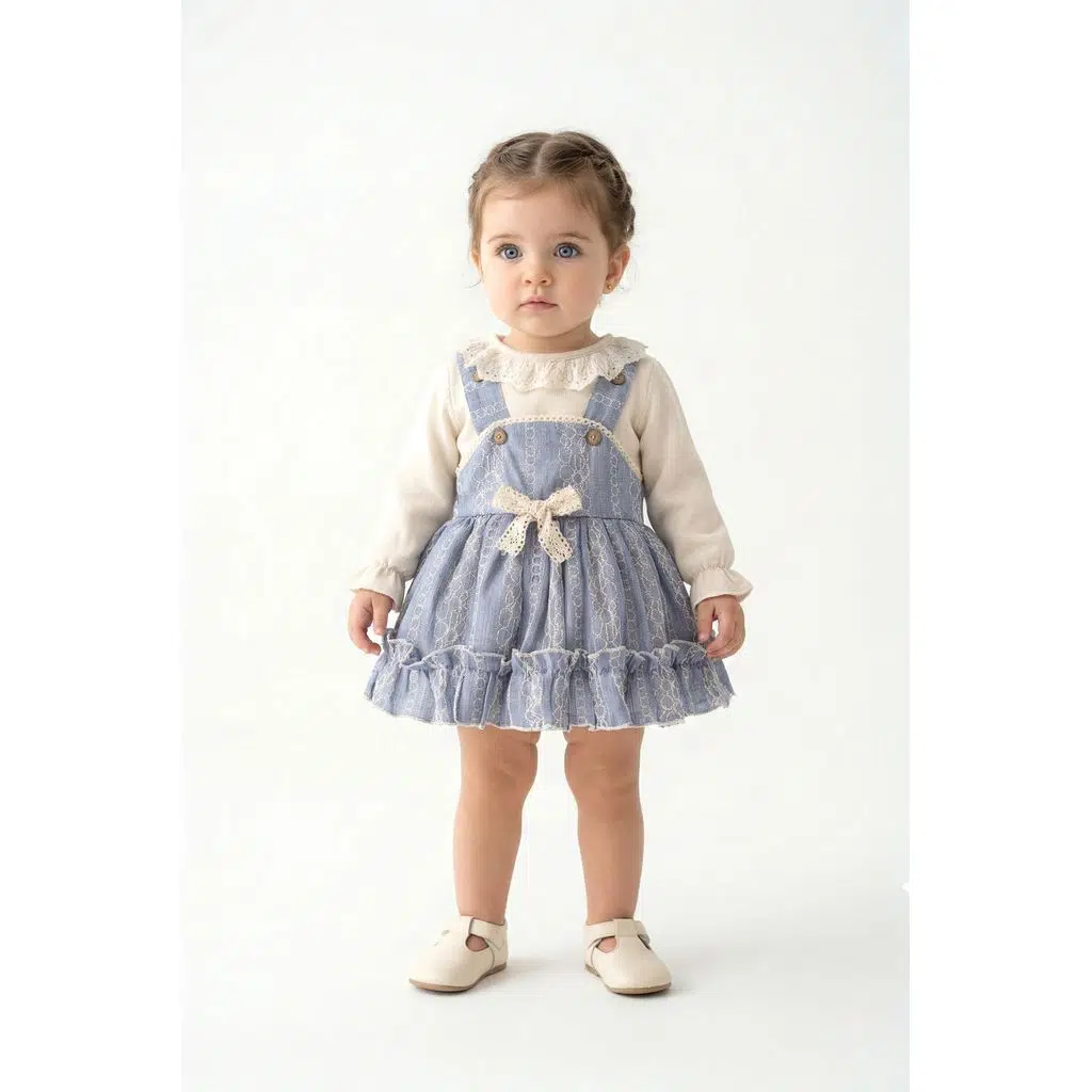 Kız Bebek Elbise Kız Çocuk Elbise Kurdelalı Doğum Günü Parti Düğün Özel Gün Bayramlık Elbise - Mavi