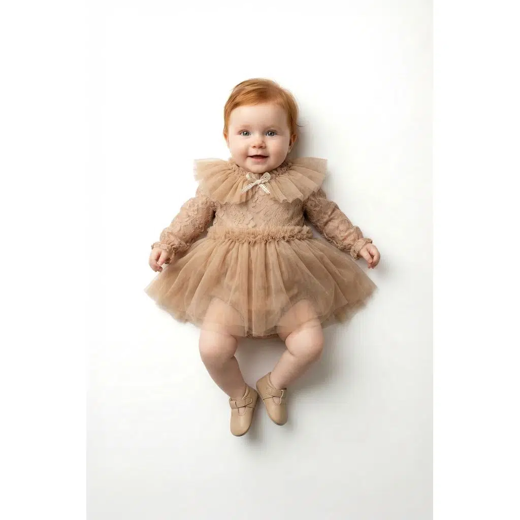 Kız Bebek Elbise Kız Çocuk Elbise Tüllü Tütü Doğum Günü Parti Düğün Özel Gün Bayramlık Elbise - Kahverengi