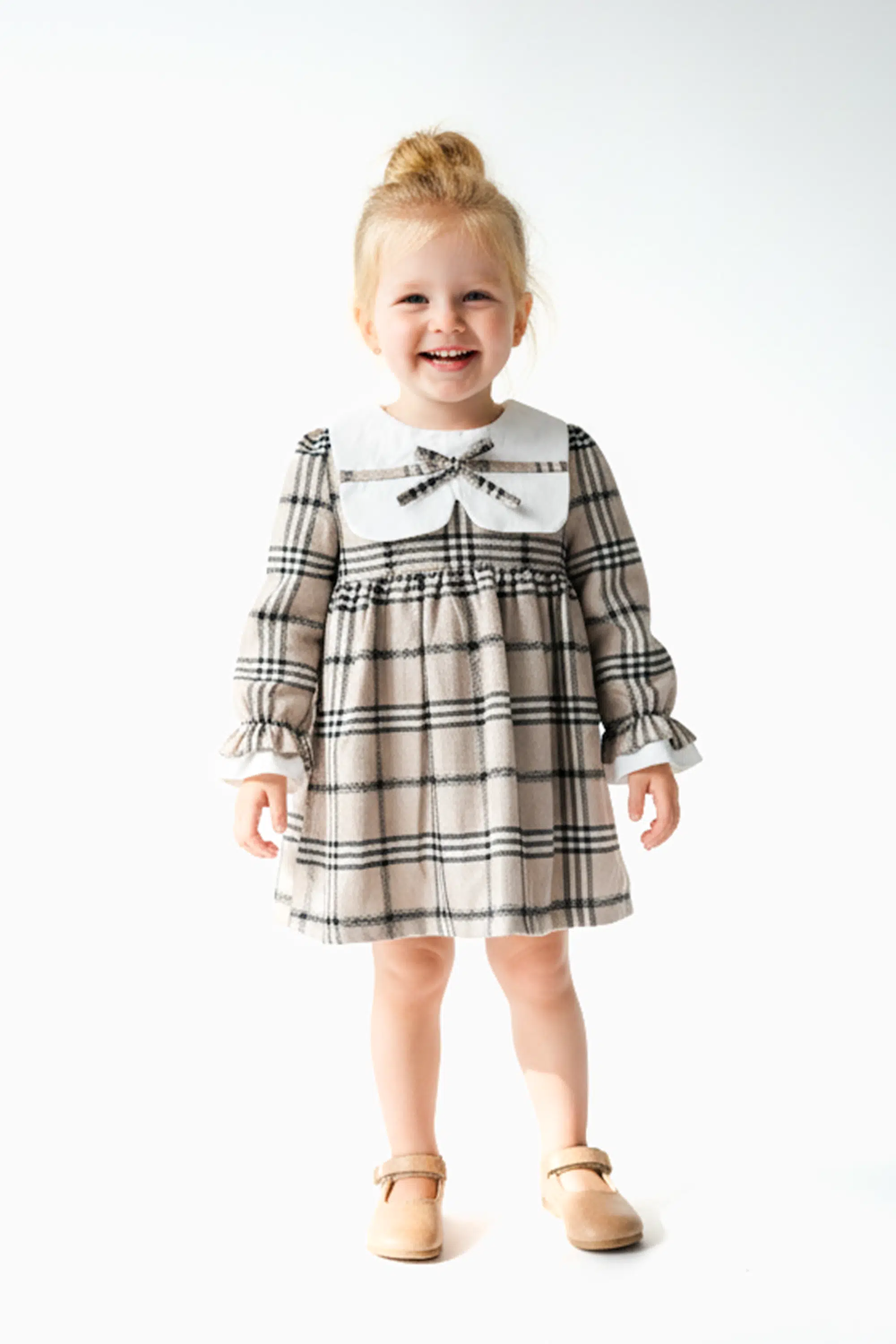 Kız Bebek Elbise Kız Çocuk Elbise Yakalı Doğum Günü Parti Düğün Özel Gün Uzun Kol Astarlı Kurdela - Gri