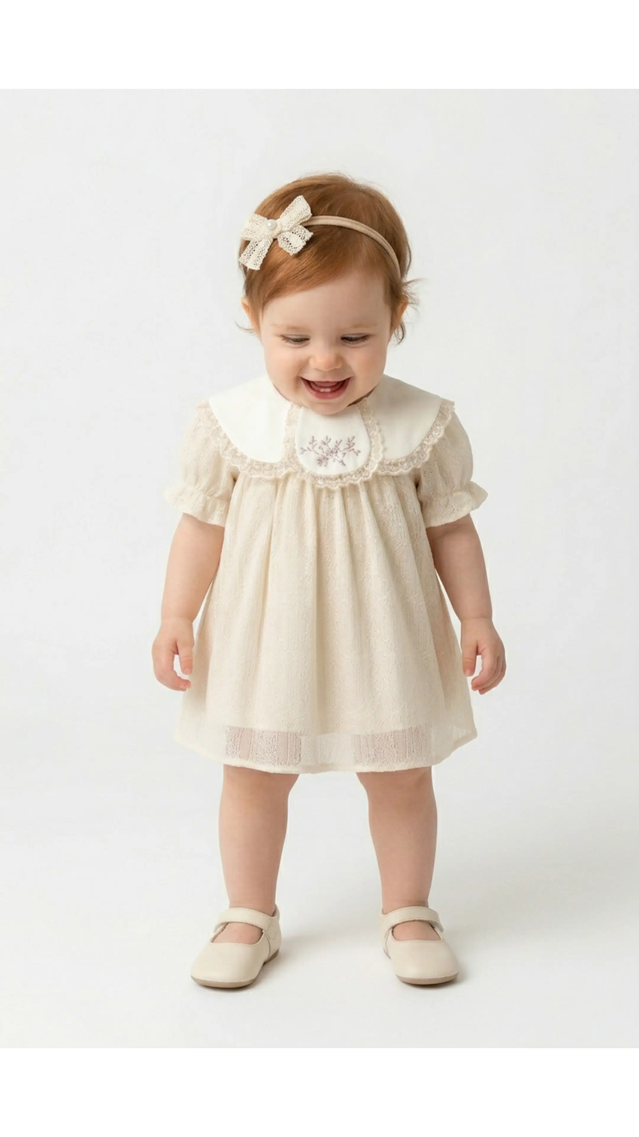 Kız Bebek Kız Çocuk Doğum Günü Parti Düğün Dantelli Çiçek Nakışlı Kısa Kol Tüllü Yakalı