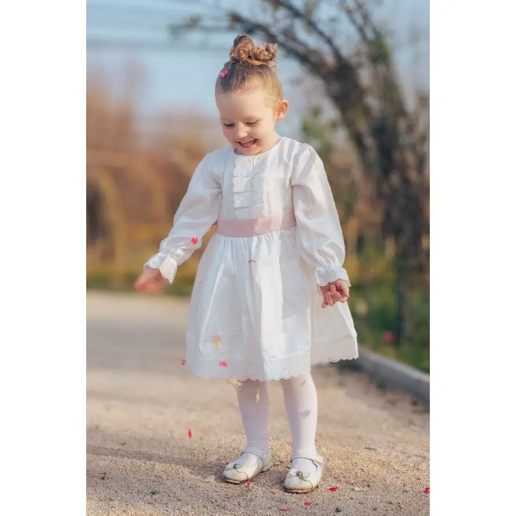 Kız Bebek Kız Çocuk Doğum Günü Parti Düğün Elbise Astarlı Saten Çocuk Giyim Bebek Giyim - Beyaz