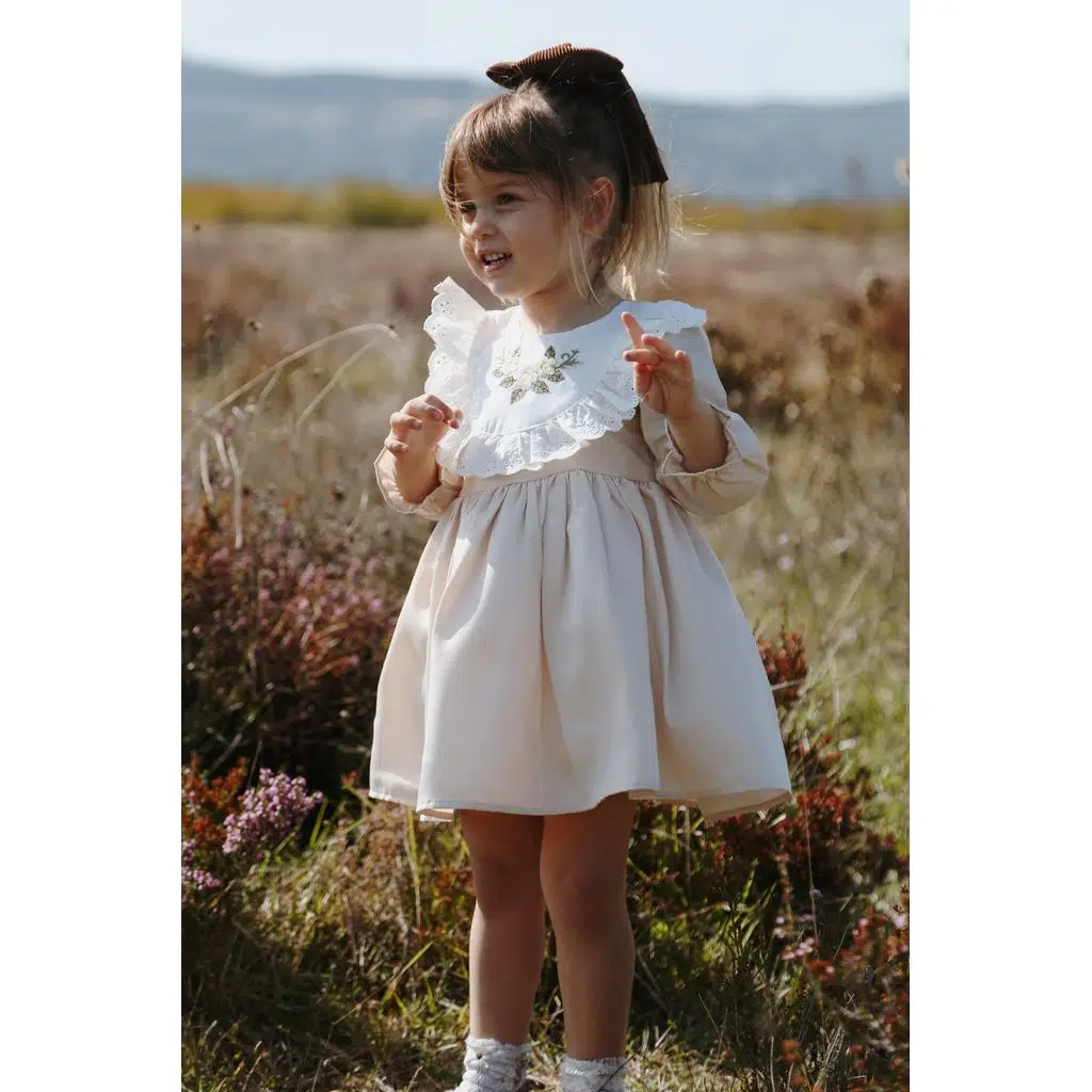 Kız Bebek Kız Çocuk Doğum Günü Parti Düğün Elbise Astarlı Saten Çocuk Giyim Bebek Giyim - Krem