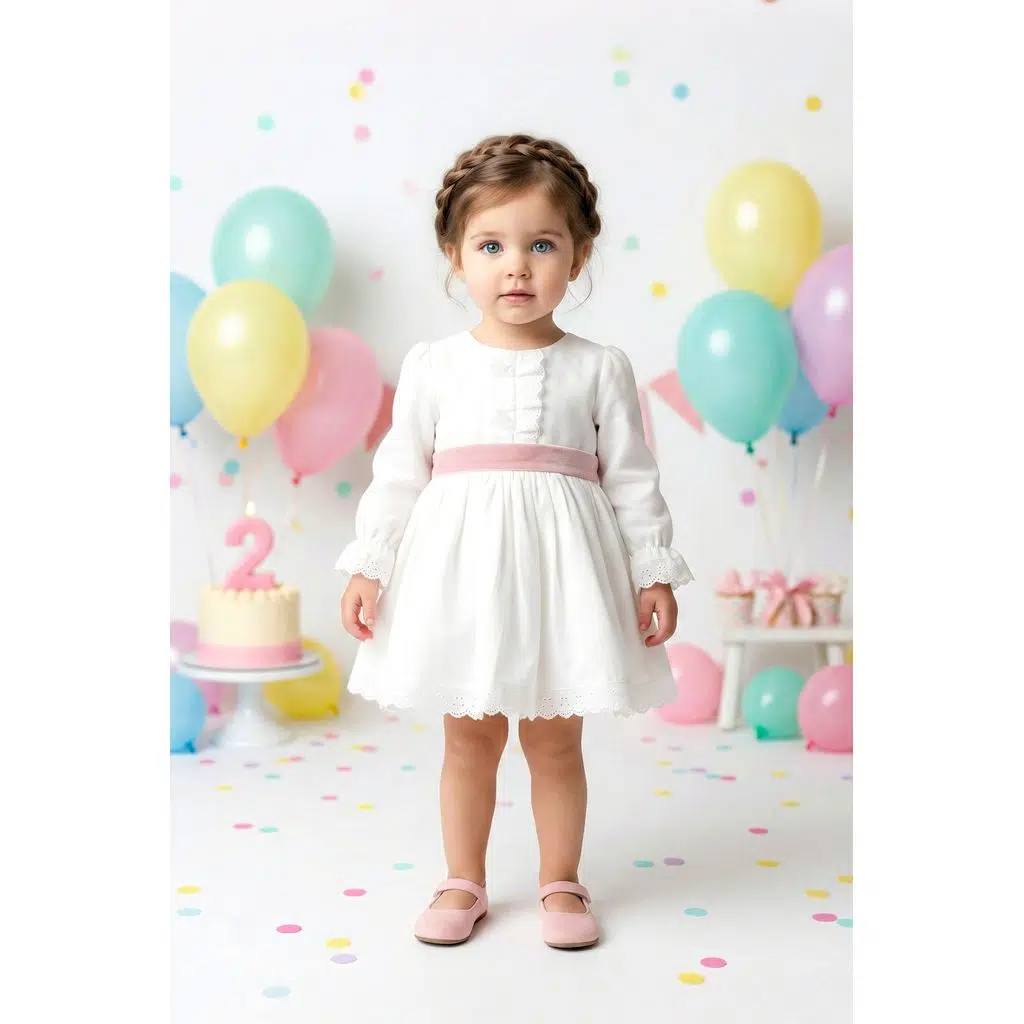 Kız Bebek Kız Çocuk Doğum Günü Parti Düğün Elbise Astarlı Saten Çocuk Giyim Bebek Giyim - Beyaz