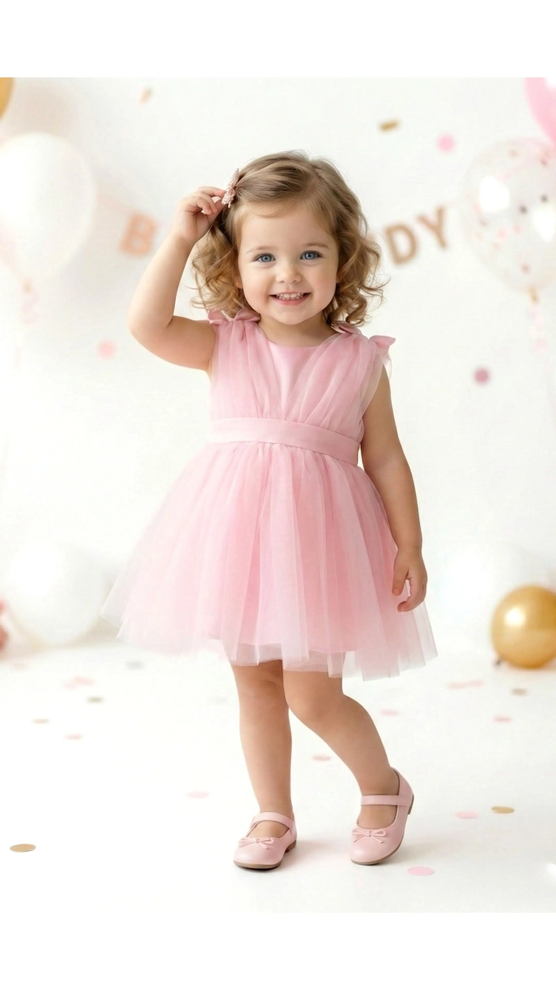 Kız Bebek Kız Çocuk Doğum Günü Parti Düğün Elbise Balonkol Fiyonklu Tüllü Tütü Astarlı