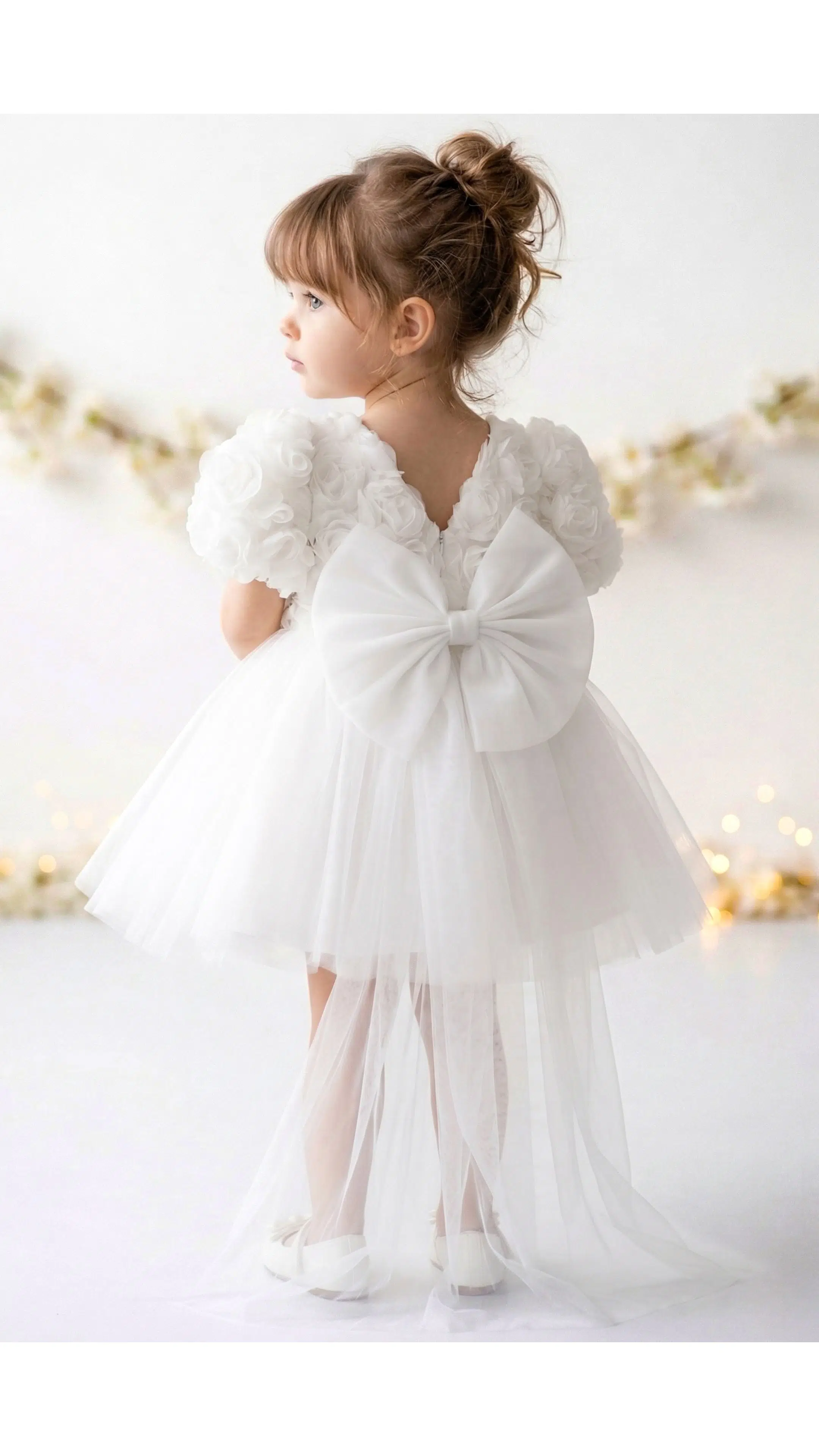 Kız Bebek Kız Çocuk Doğum Günü Parti Düğün Elbise Balonkol Güllü Fiyonklu Tüllü Tütü Astarlı