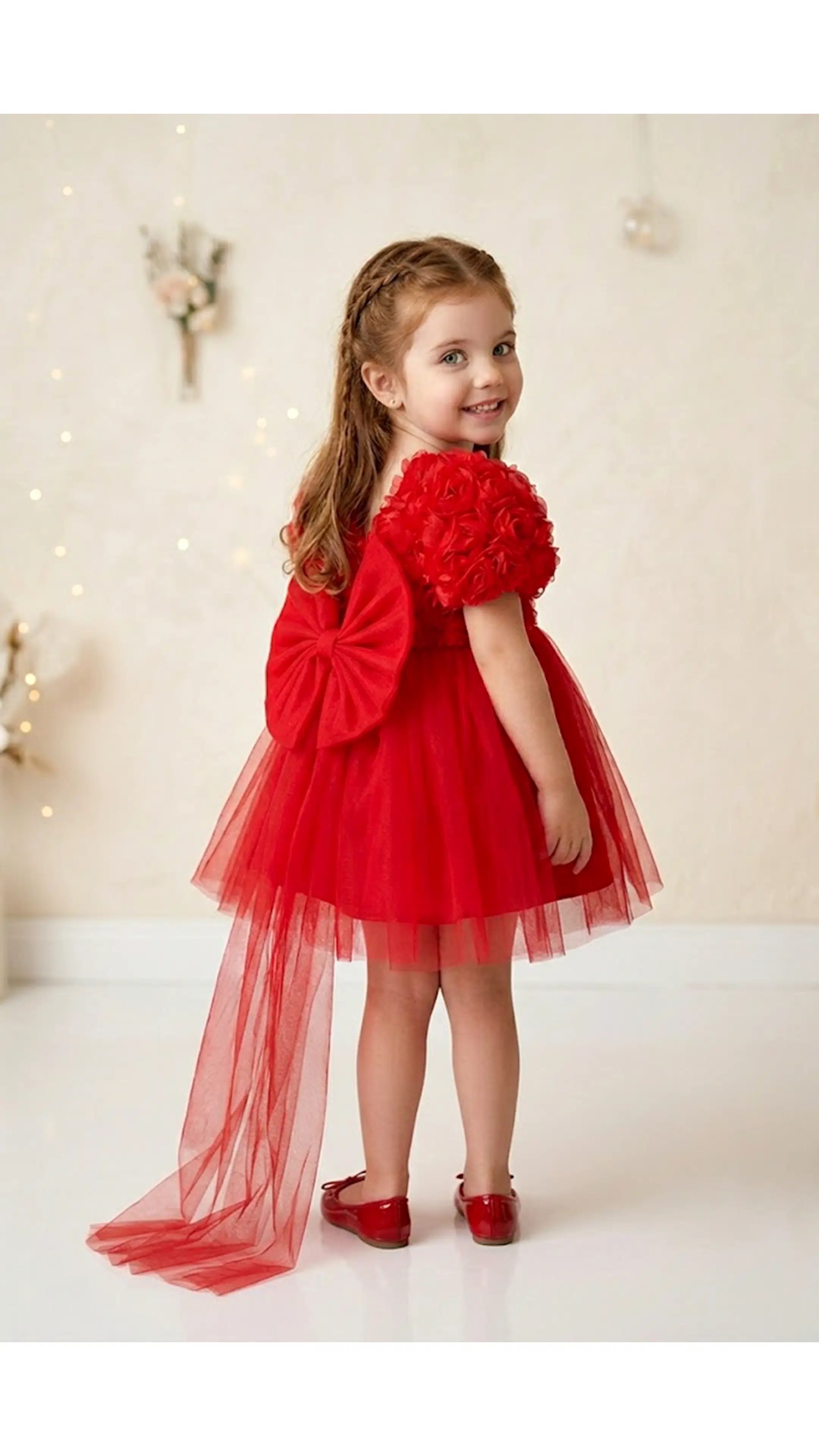 Kız Bebek Kız Çocuk Doğum Günü Parti Düğün Elbise Balonkol Güllü Fiyonklu Tüllü Tütü Astarlı