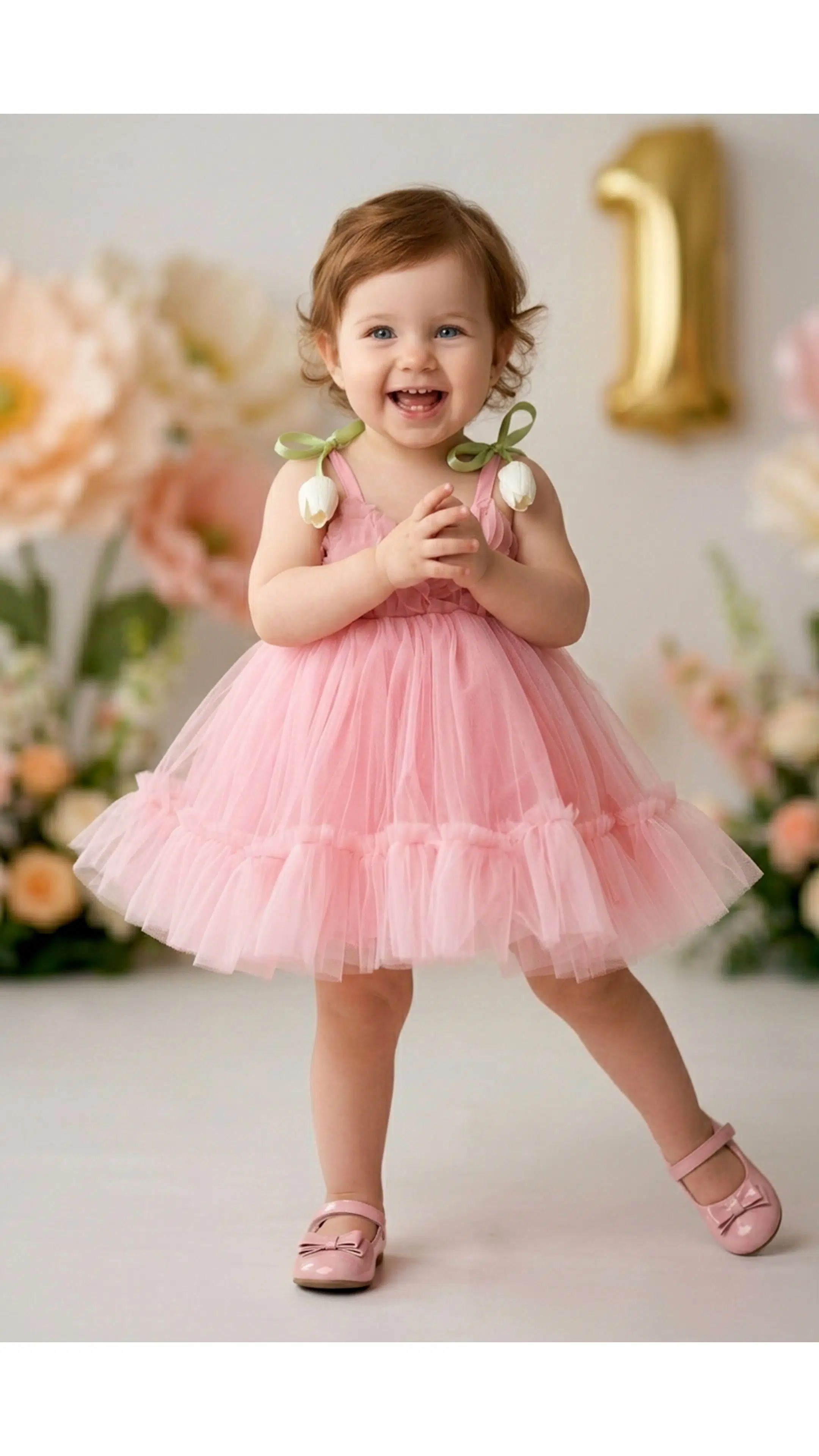 Kız Bebek Kız Çocuk Doğum Günü Parti Düğün Elbise Kısa Kol Askılı Kolsuz Astarlı Tüllü Güllü Çiçekli