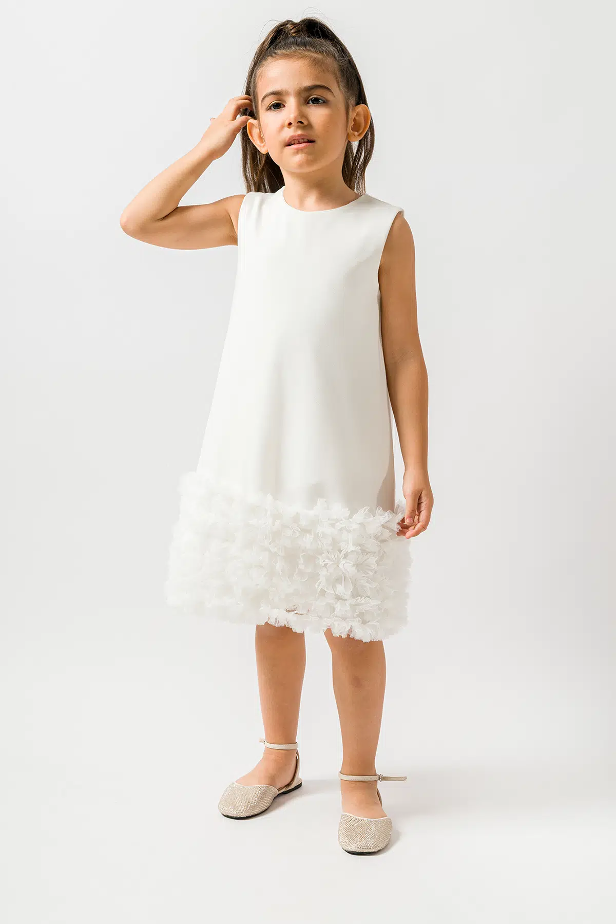 Kız Bebek Kız Çocuk Doğum Günü Parti Düğün Elbise Kısa Kol Çantalı Fırfırlı Tüllü Tütülü Tütü Astarlı - Beyaz