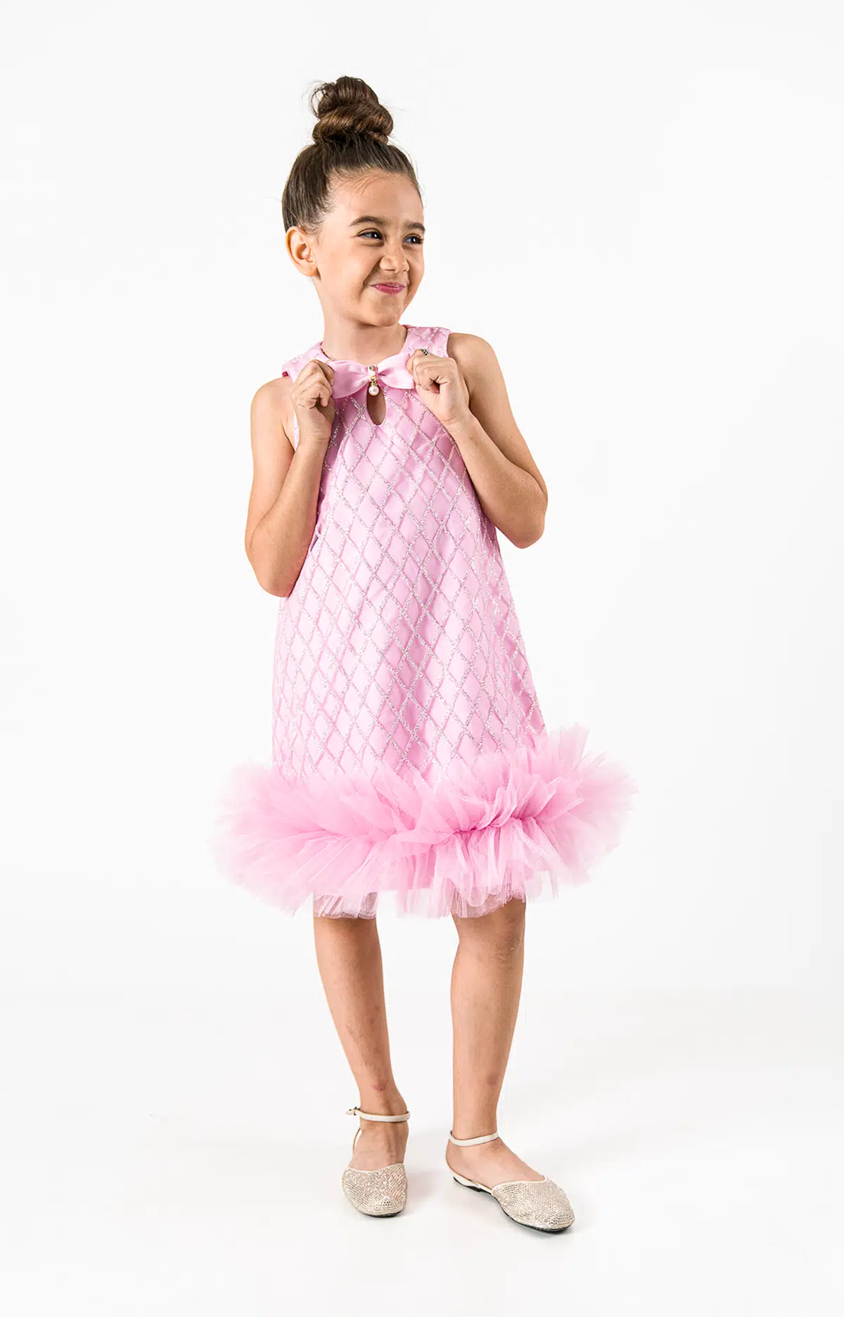 Kız Bebek Kız Çocuk Doğum Günü Parti Düğün Elbise Kısa Kol Çantalı Fırfırlı Tüllü Tütülü Tütü Astarlı - Pembe