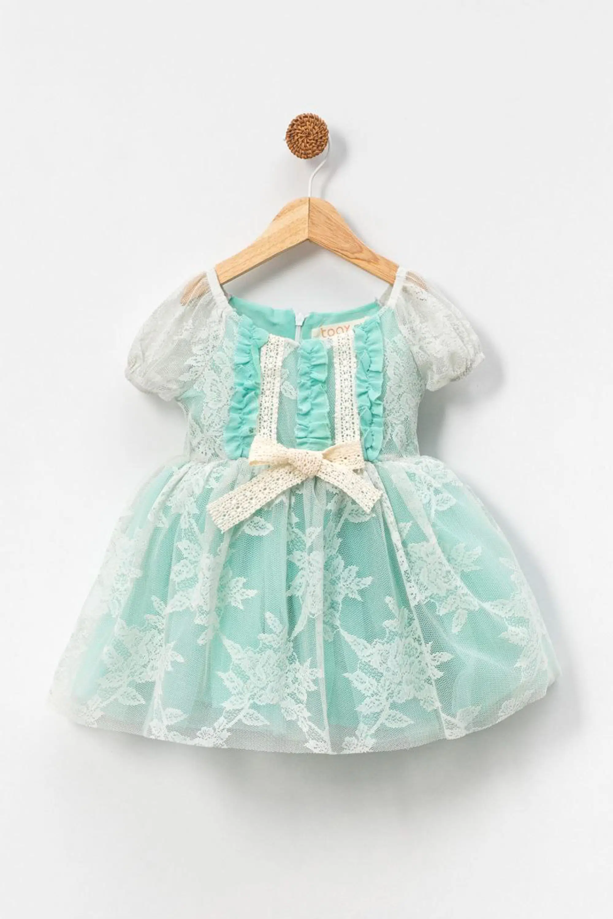 Kız Bebek Kız Çocuk Doğum Günü Parti Düğün Elbise Kısa Kol Dantelli Astarlı Elbise - Yeşil