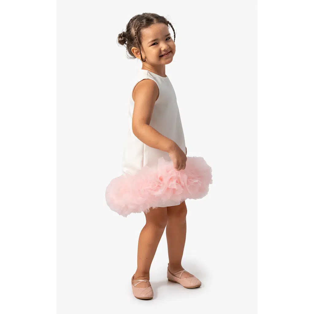 Kız Bebek Kız Çocuk Doğum Günü Parti Düğün Elbise Kısa Kol Kolsuz Fırfırlı Tüllü Tütülü Tütü Astarlı - Beyaz