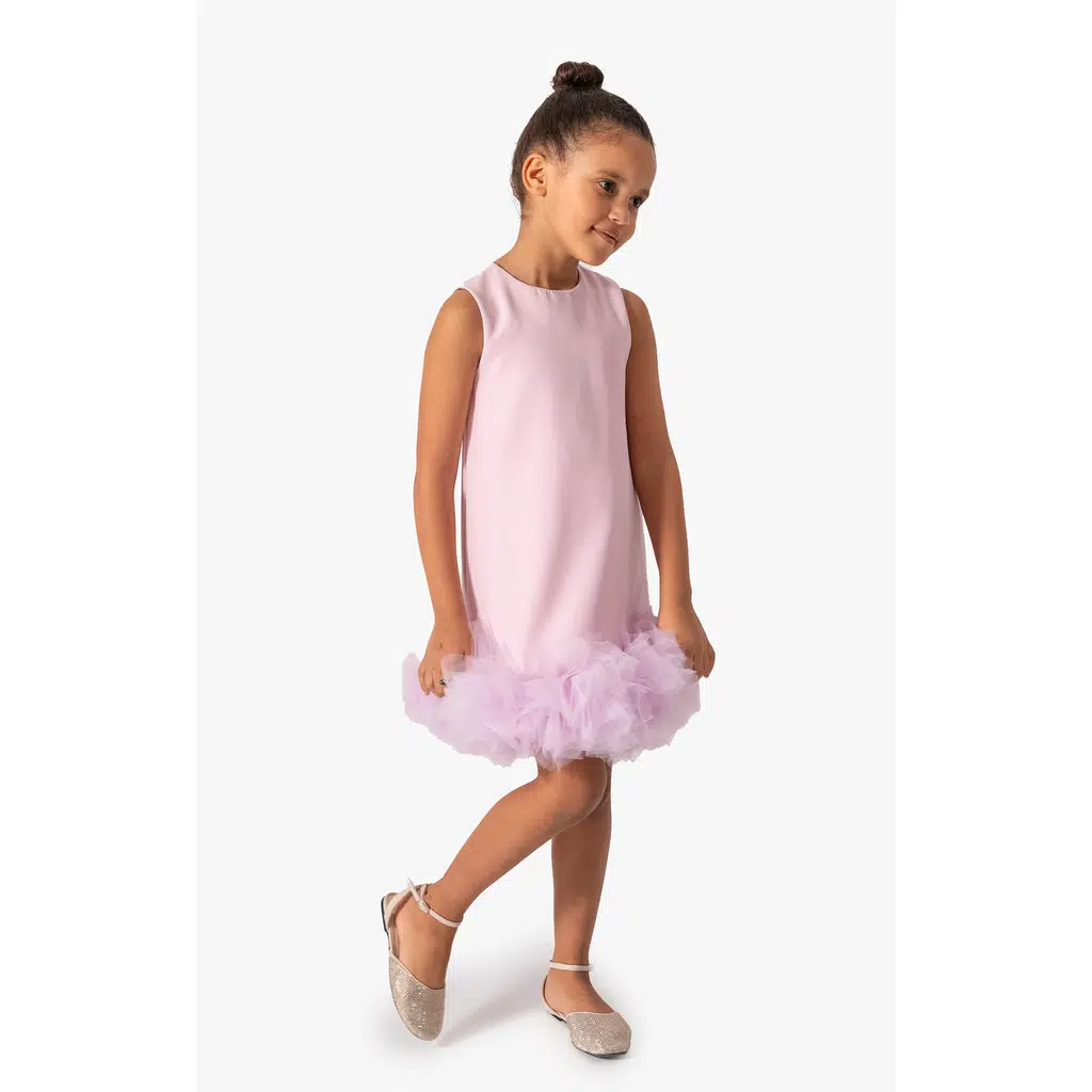 Kız Bebek Kız Çocuk Doğum Günü Parti Düğün Elbise Kısa Kol Kolsuz Fırfırlı Tüllü Tütülü Tütü Astarlı - Mor