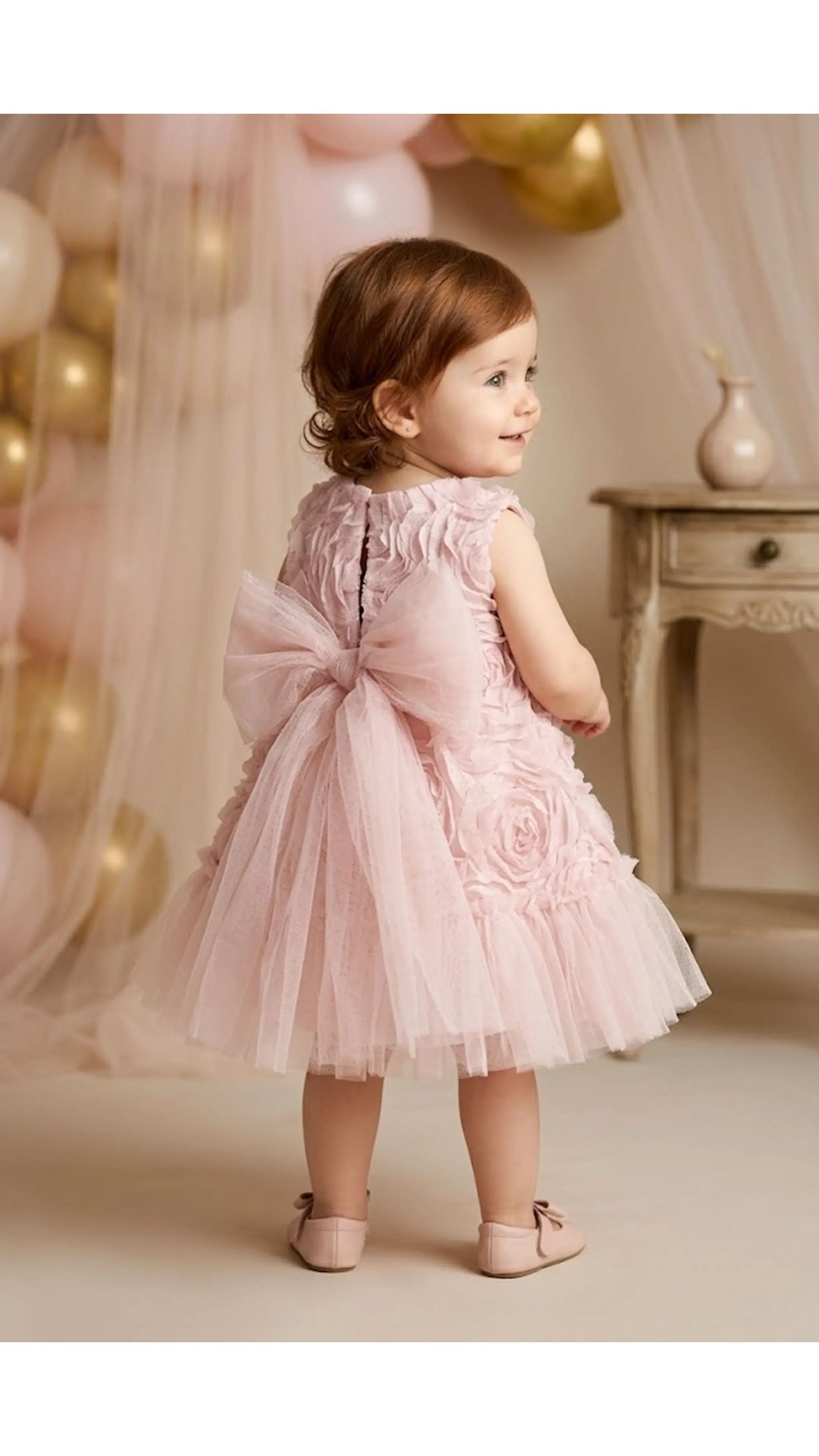 Kız Bebek Kız Çocuk Doğum Günü Parti Düğün Elbise Kısa Kol Kolsuz Güllü Fiyonklu Tüllü Tütü Astarlı