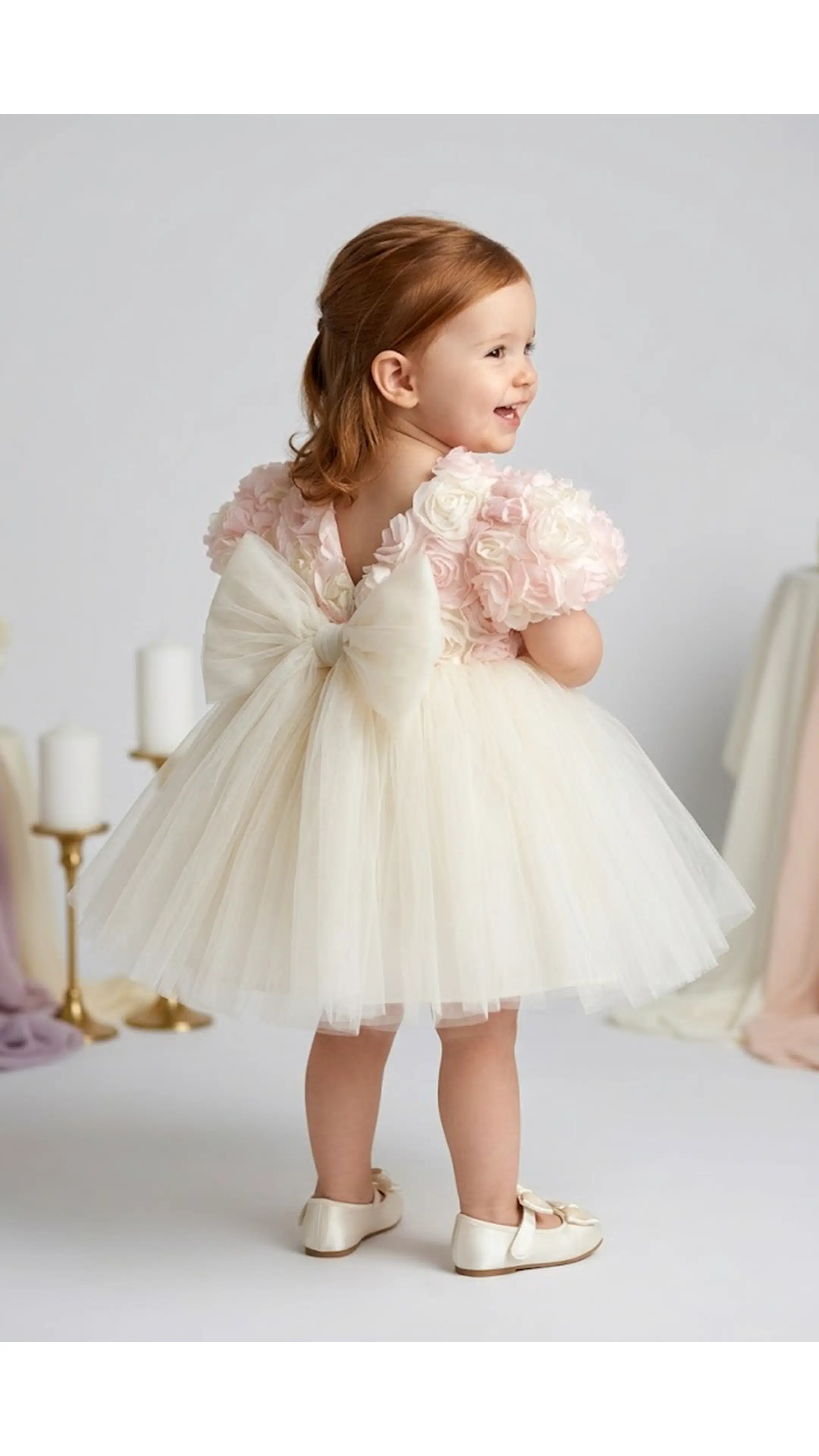 Kız Bebek Kız Çocuk Doğum Günü Parti Düğün Elbise Kısa Kol Kolsuz Güllü Fiyonklu Tüllü Tütü Astarlı