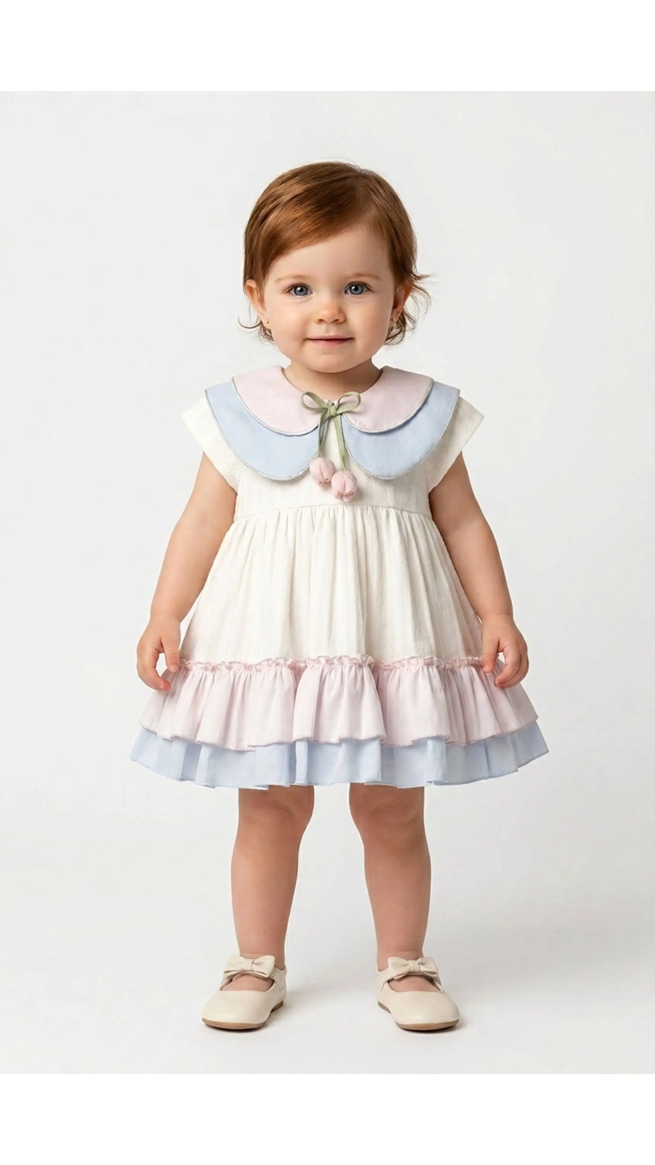 Kız Bebek Kız Çocuk Doğum Günü Parti Düğün Elbise Kısa Kol Kolsuz Yakalı Laleli Çiçekli Astarlı