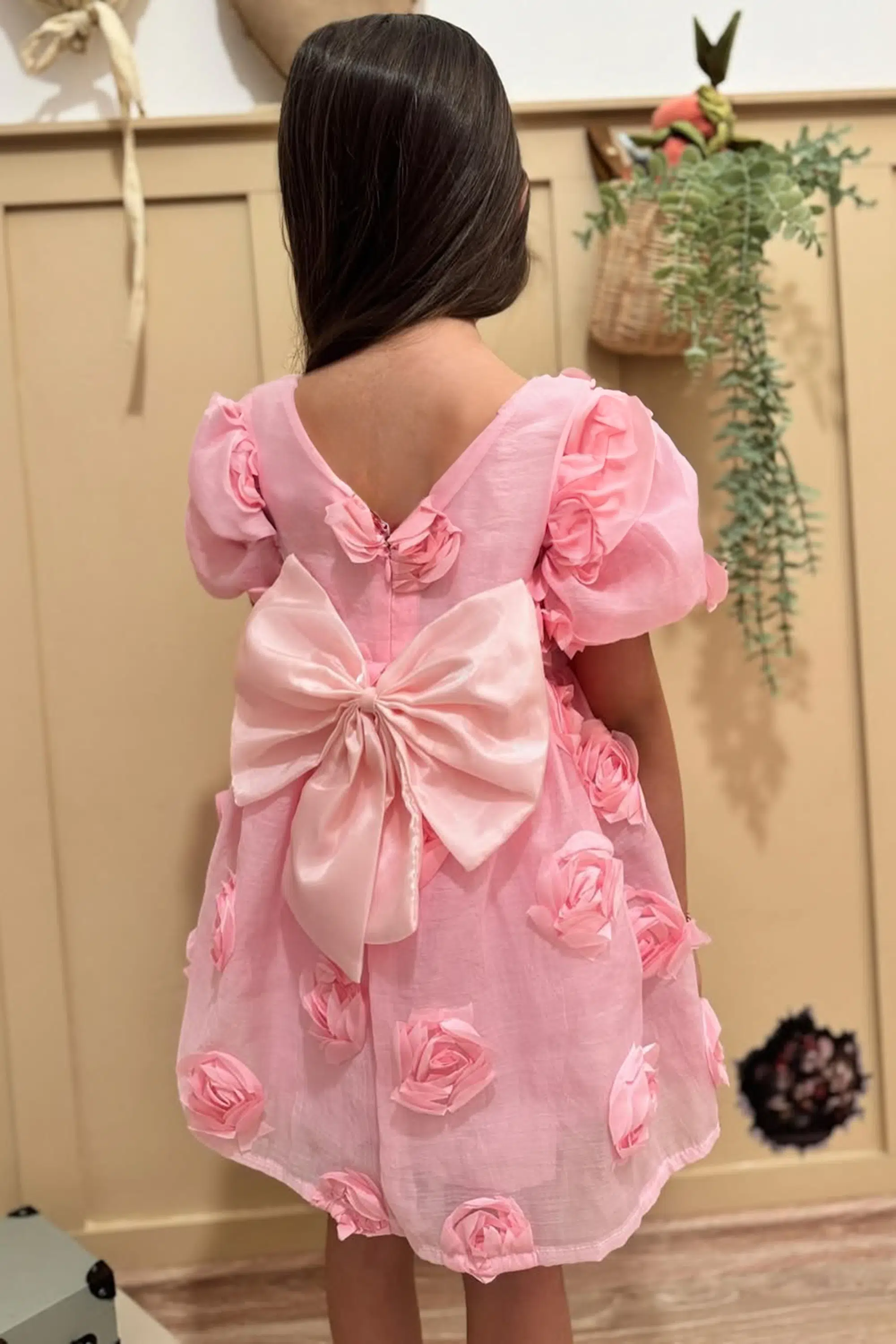 Kız Bebek Kız Çocuk Doğum Günü Parti Düğün Elbise Kısa Kol Tüllü Tütülü Tütü Astarlı - Pembe