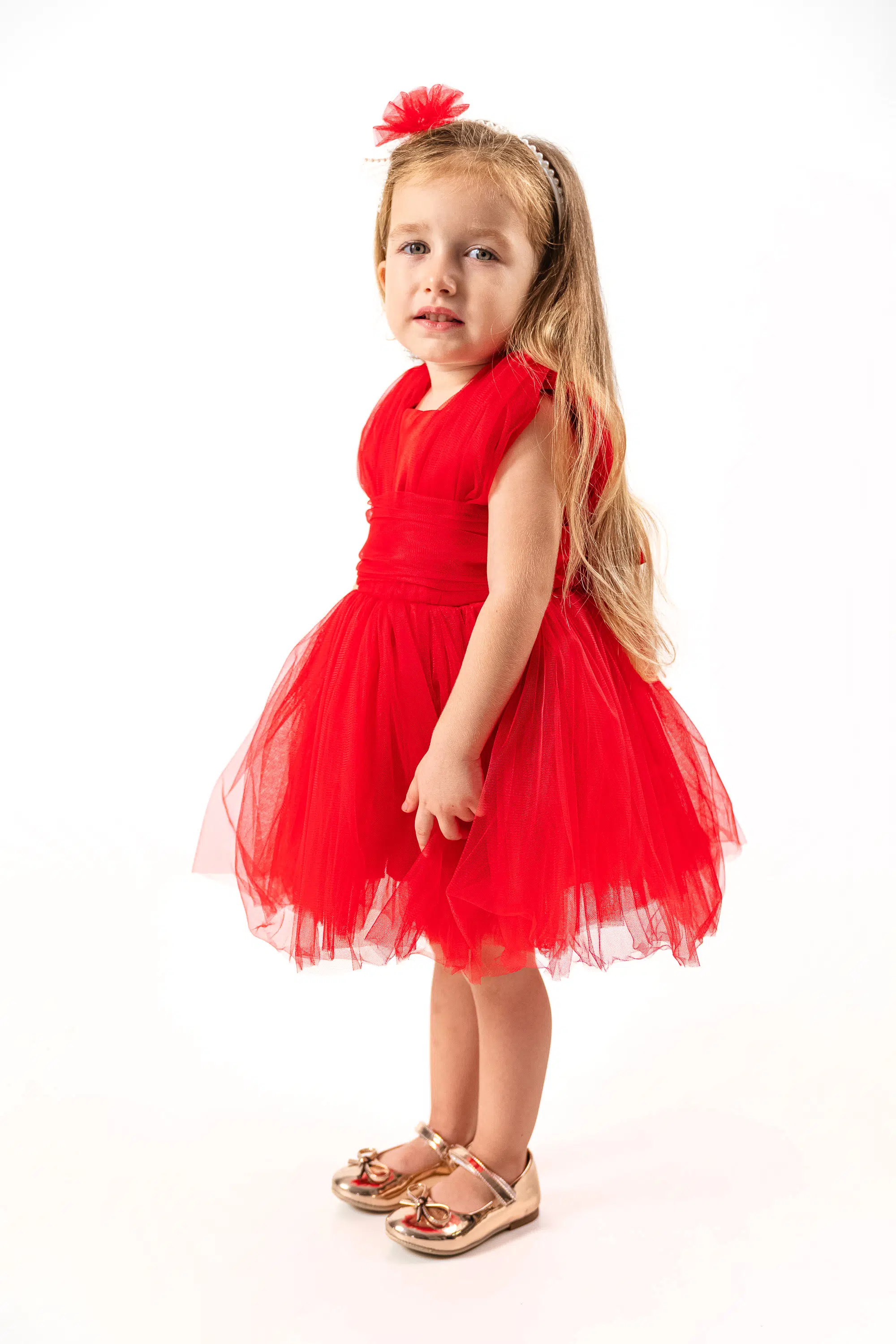 Kız Bebek Kız Çocuk Doğum Günü Parti Düğün Elbise Kolsuz Taçlı Fırfırlı Tüllü Tütülü Tütü Astarlı - Kırmızı