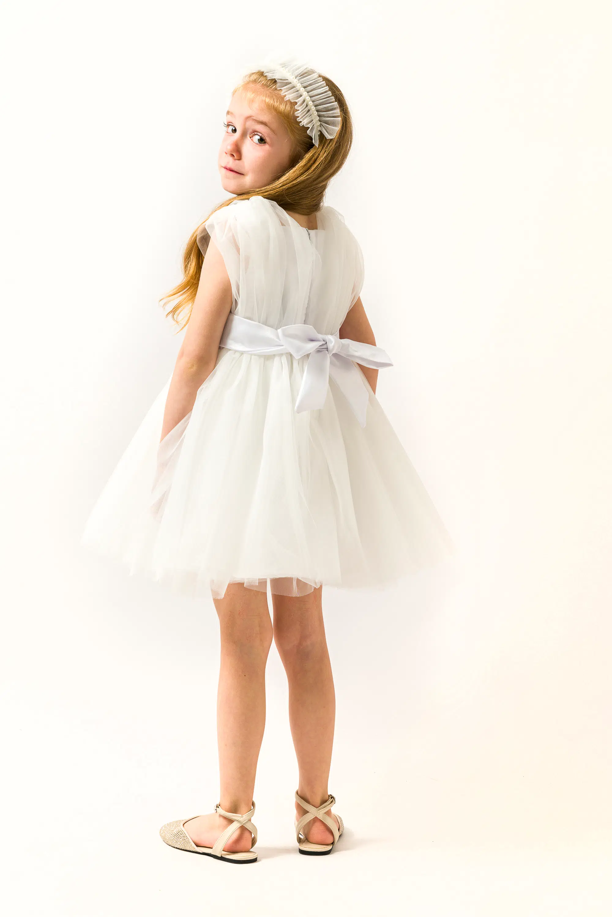 Kız Bebek Kız Çocuk Doğum Günü Parti Düğün Elbise Kolsuz Taçlı Fırfırlı Tüllü Tütülü Tütü Astarlı - Krem